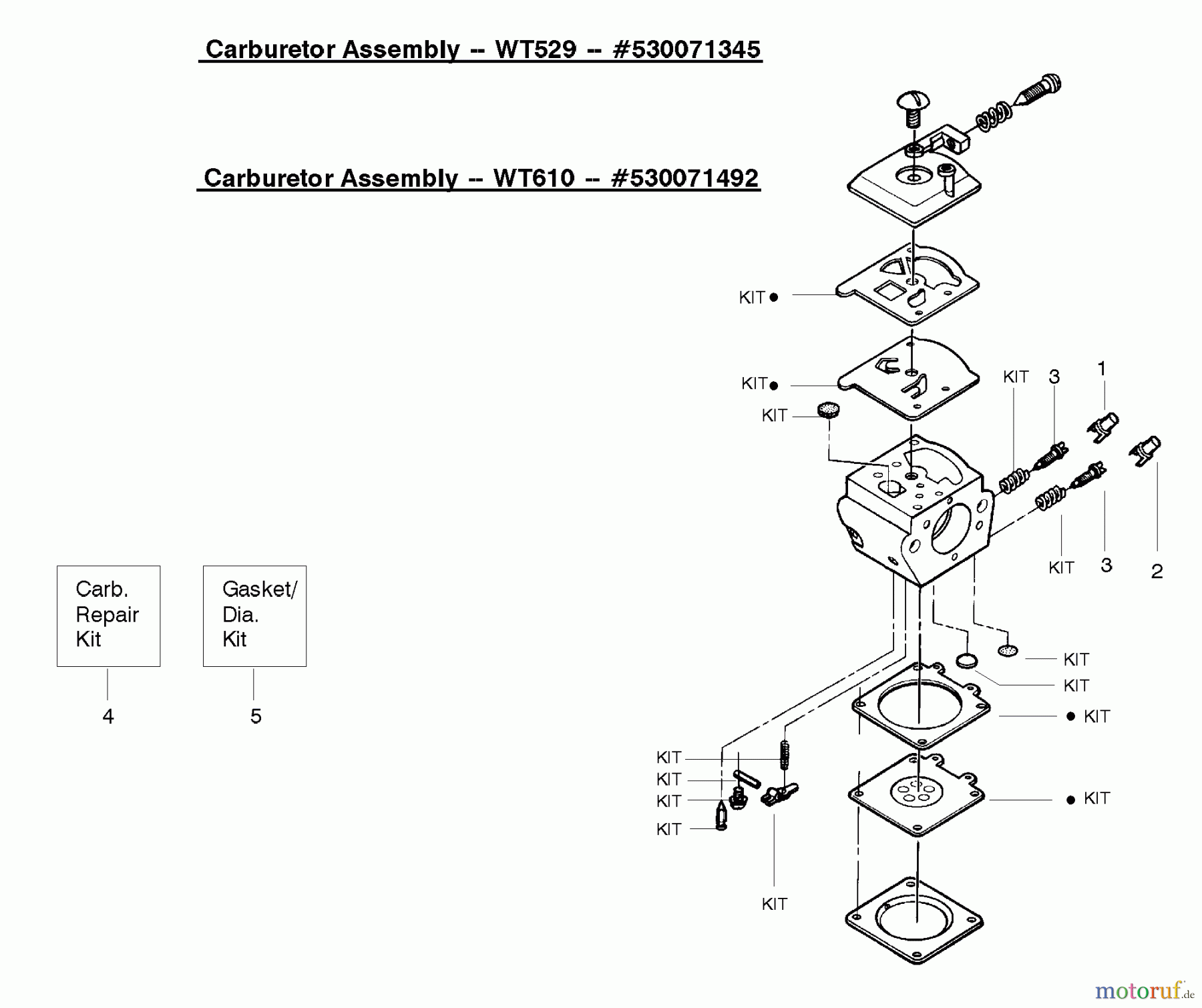 Poulan / Weed Eater Motorsägen PP295 (Type 3) - Poulan Pro Chainsaw Carburetor Assembly - (WT529) 530071345 (WT610) 5300714927