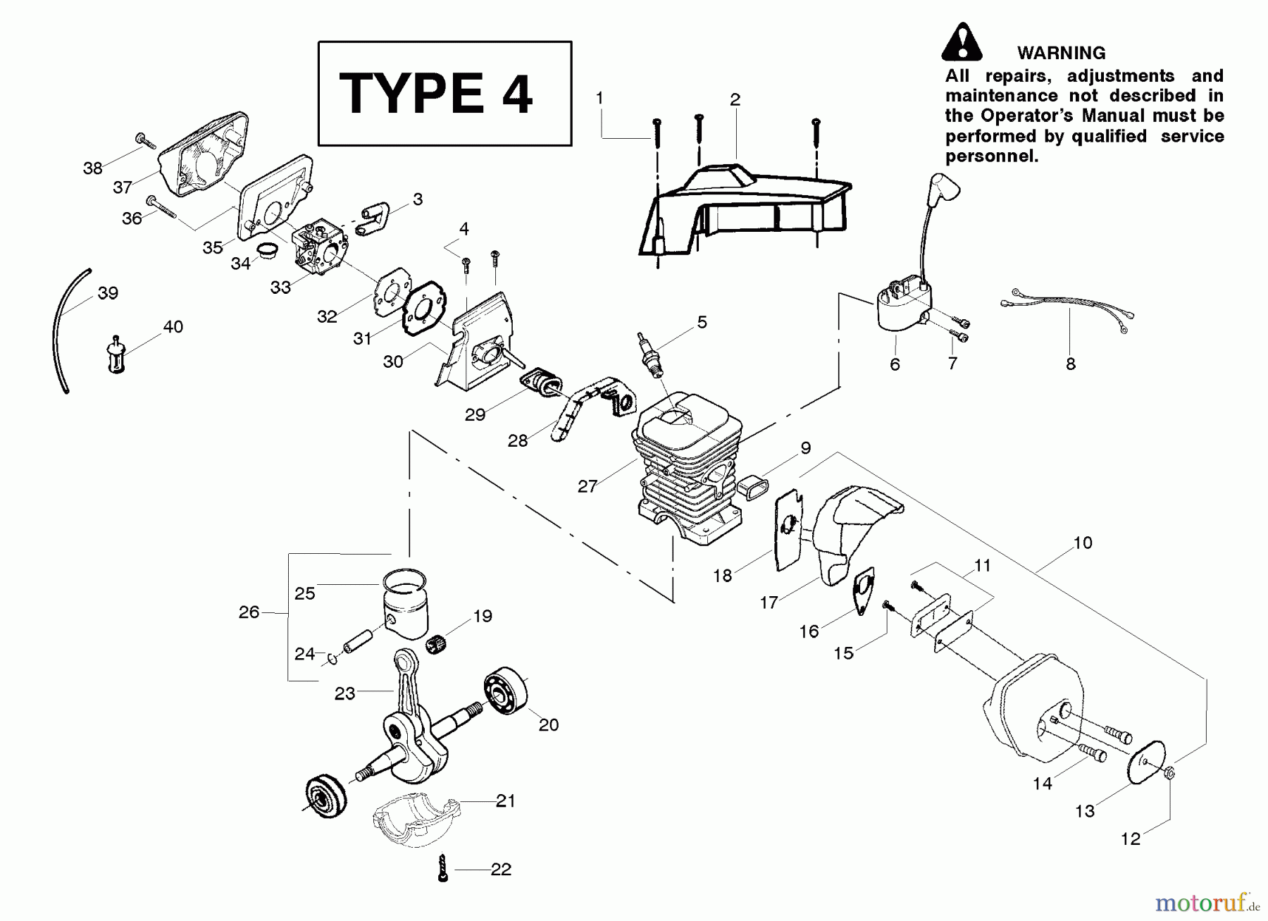 Poulan / Weed Eater Motorsägen PP295 (Type 4) - Poulan Pro Chainsaw Engine Assembly Type 4