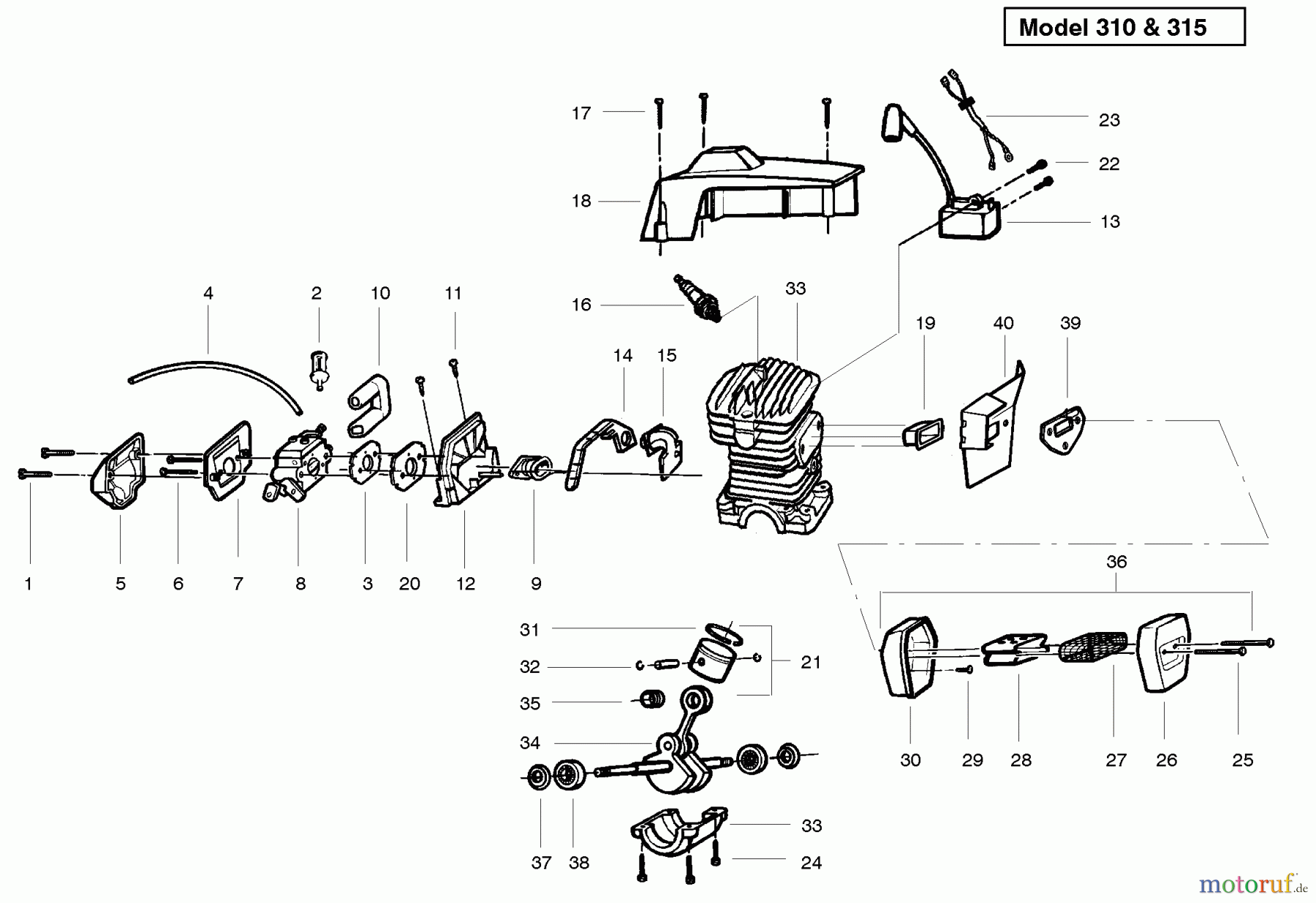 Poulan / Weed Eater Motorsägen PP310 - Poulan Pro Chainsaw Engine 310, 315