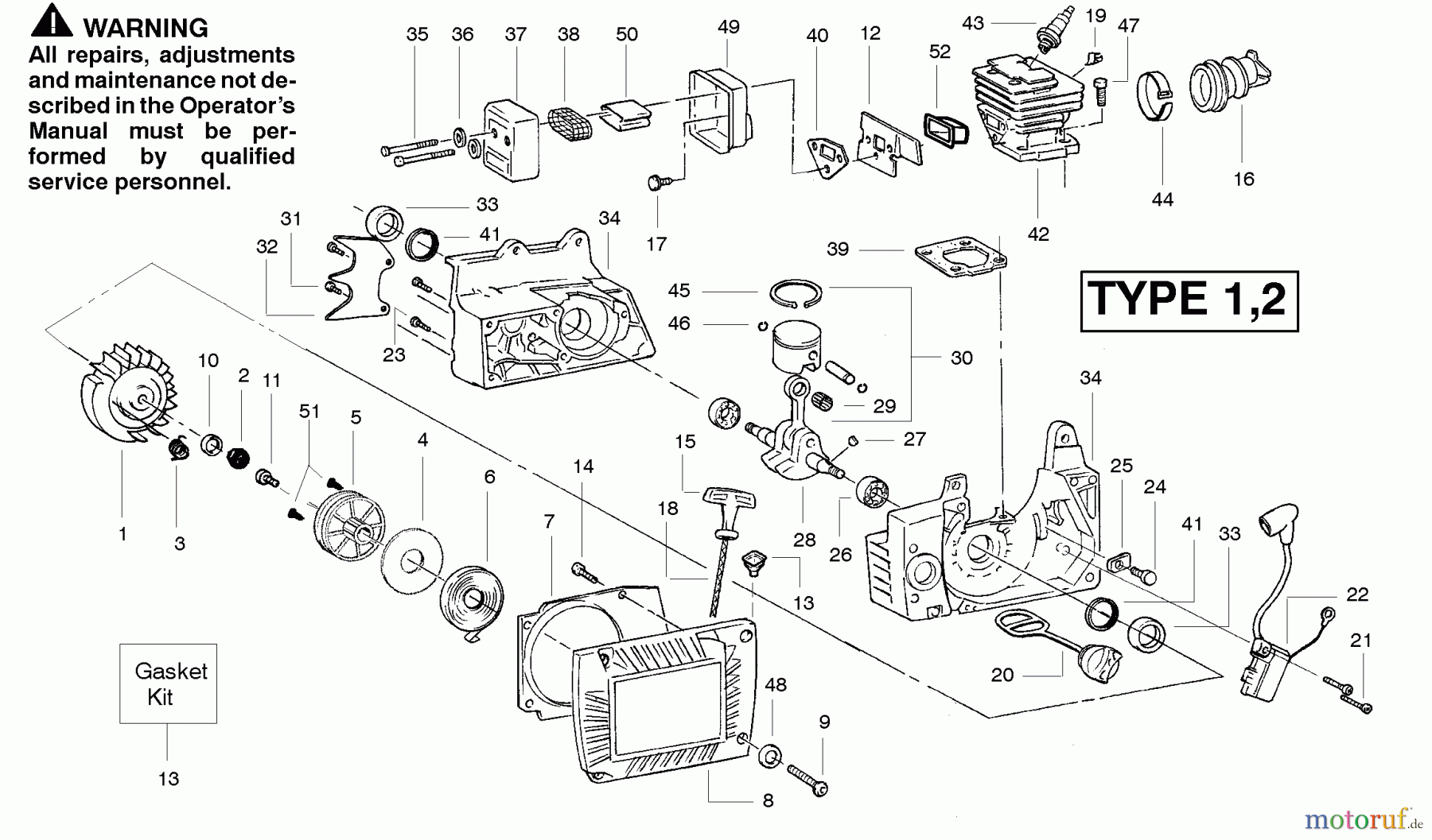 Poulan / Weed Eater Motorsägen PP330 (Type 1) - Poulan Pro Chainsaw Engine Type 1-2