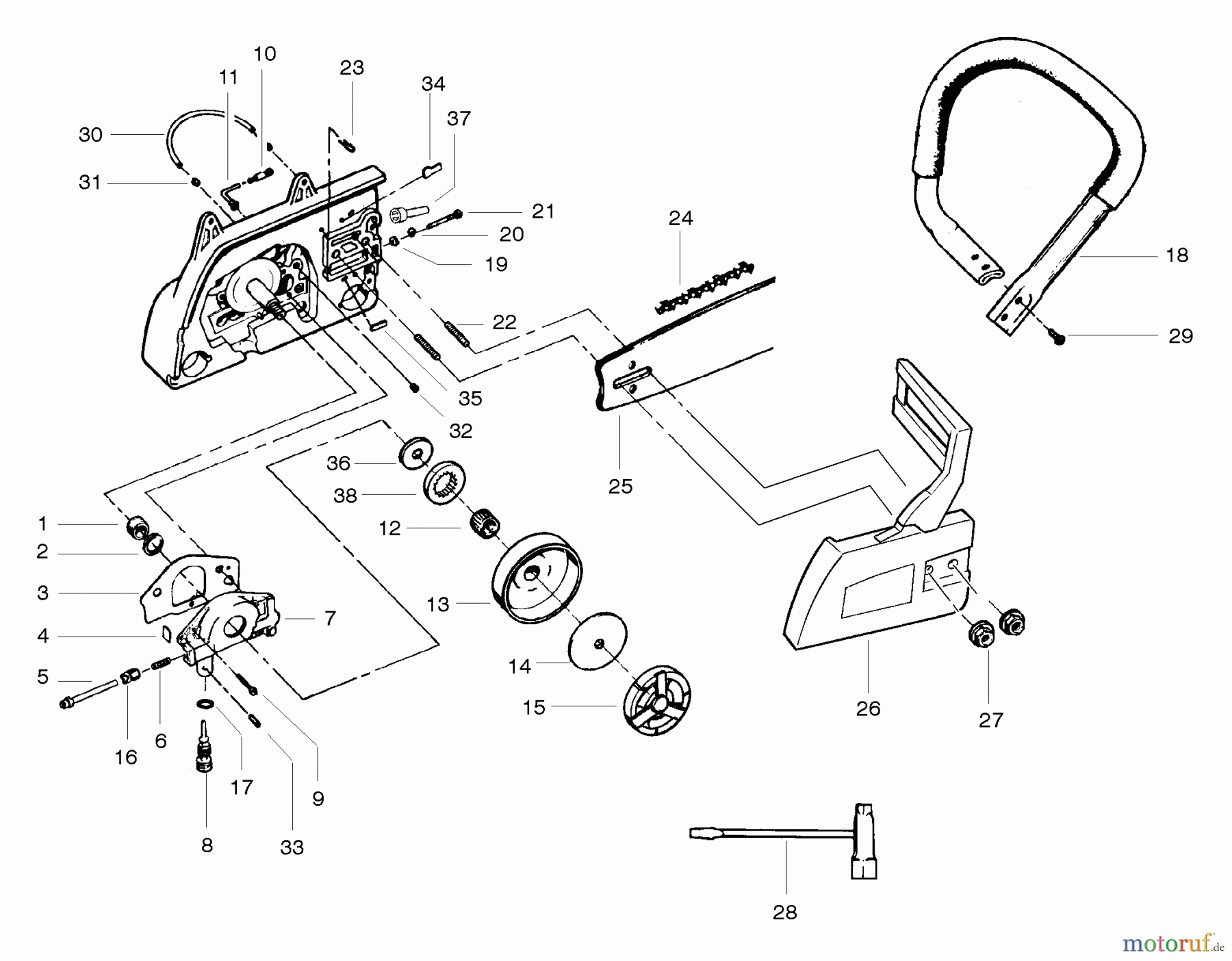 Poulan / Weed Eater Motorsägen PP380 - Poulan Pro Chainsaw Clutch, Chain, & Handle Assembly