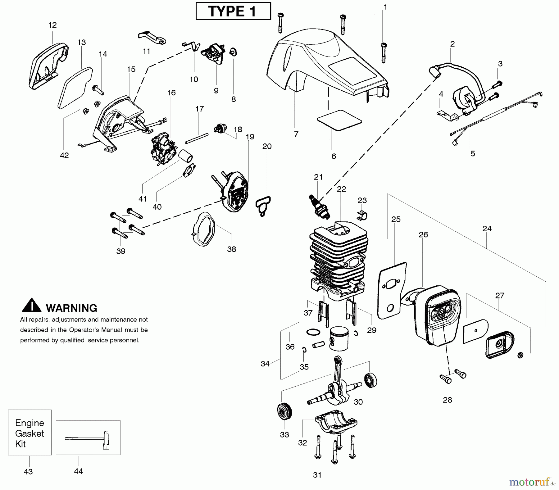 Poulan / Weed Eater Motorsägen PP3816AV (Type 1) - Poulan Pro Chainsaw Engine Type 1