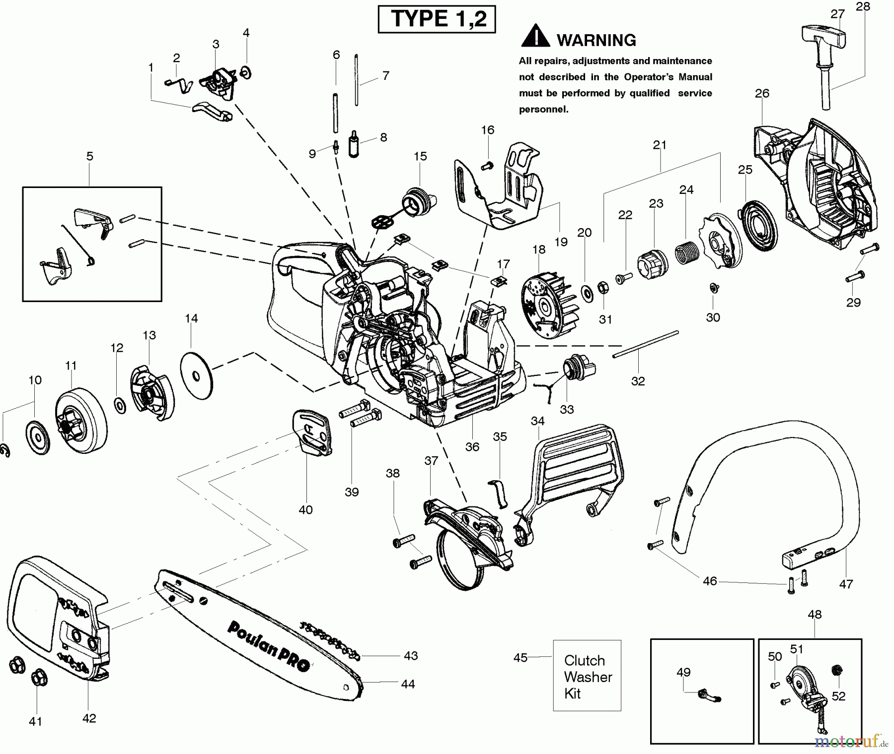 Poulan / Weed Eater Motorsägen PP4218 (Type 1) - Poulan Pro Chainsaw Starter Type 1-2