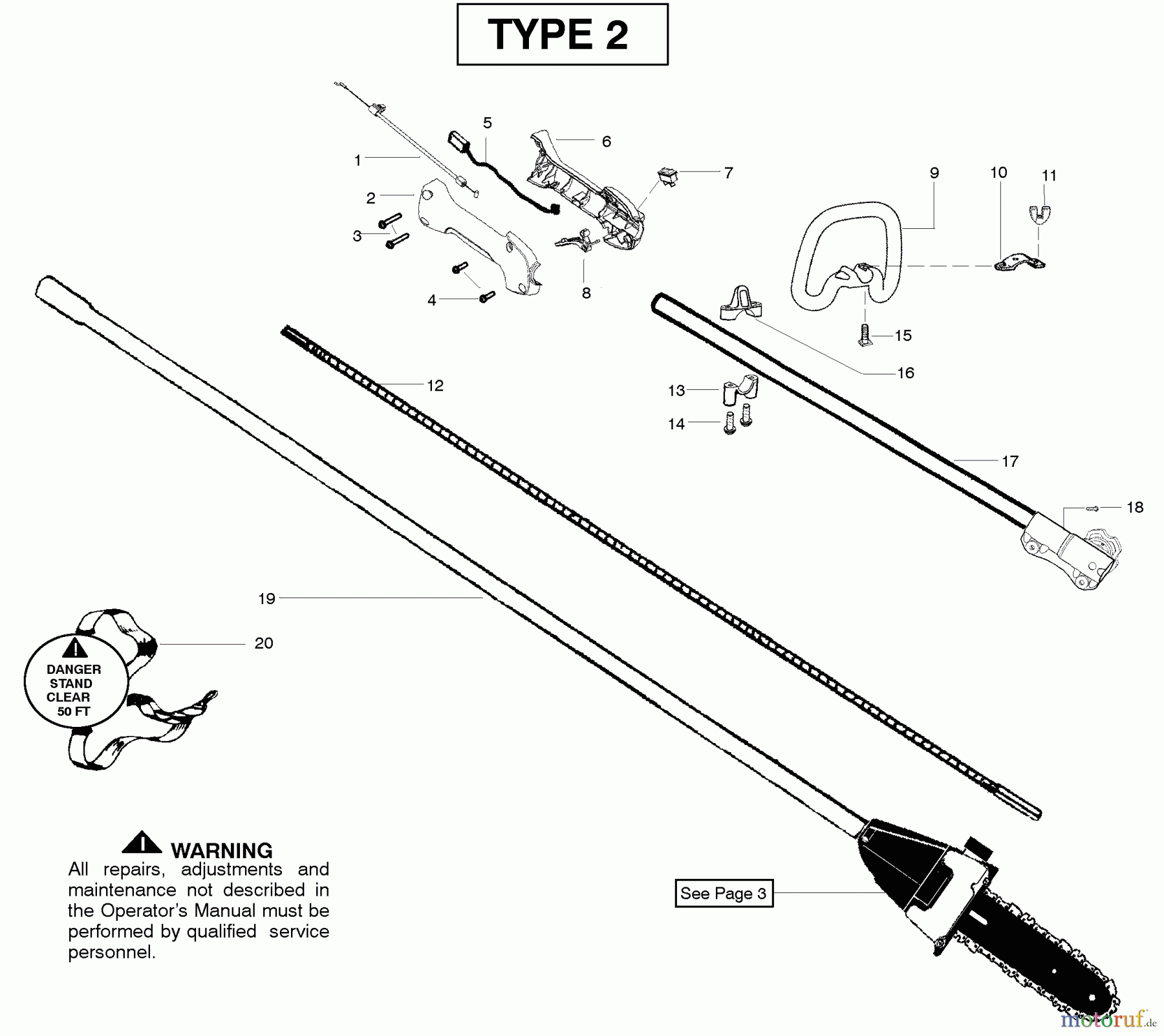 Poulan / Weed Eater Hochentaster PP258TP (Type 2) - Poulan Pro Pole Pruner Shaft & Handle Type 2