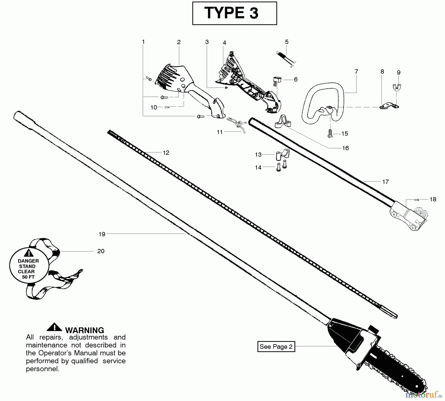  Poulan / Weed Eater Hochentaster PP446ET (Type 3) - Poulan Pro Pole Pruner Shaft & Handle Type 3