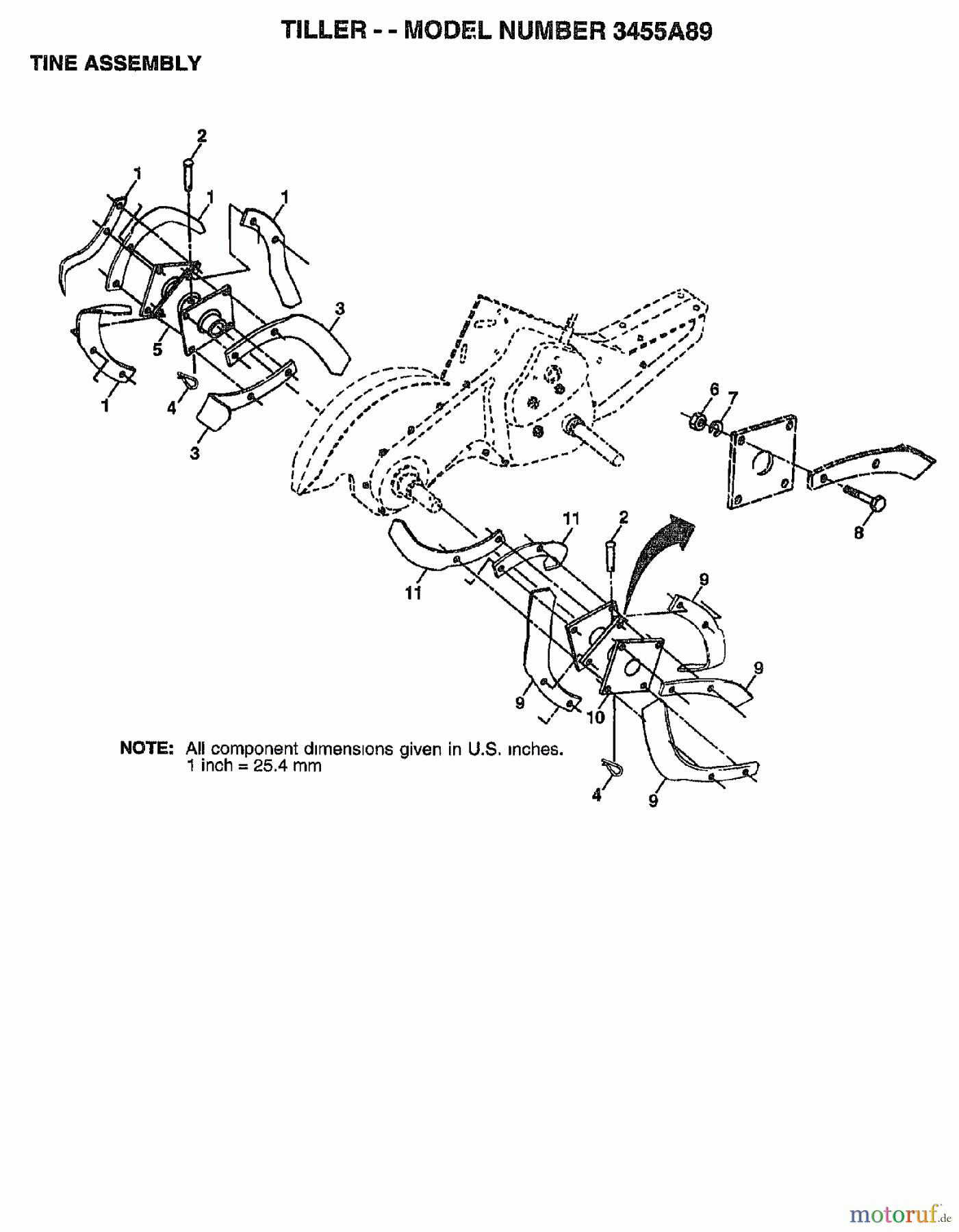 Poulan / Weed Eater Motorhacken / Kultivierer 3455A89 - Poulan / Western Auto Tiller (2007-01) TINE ASSEMBLY