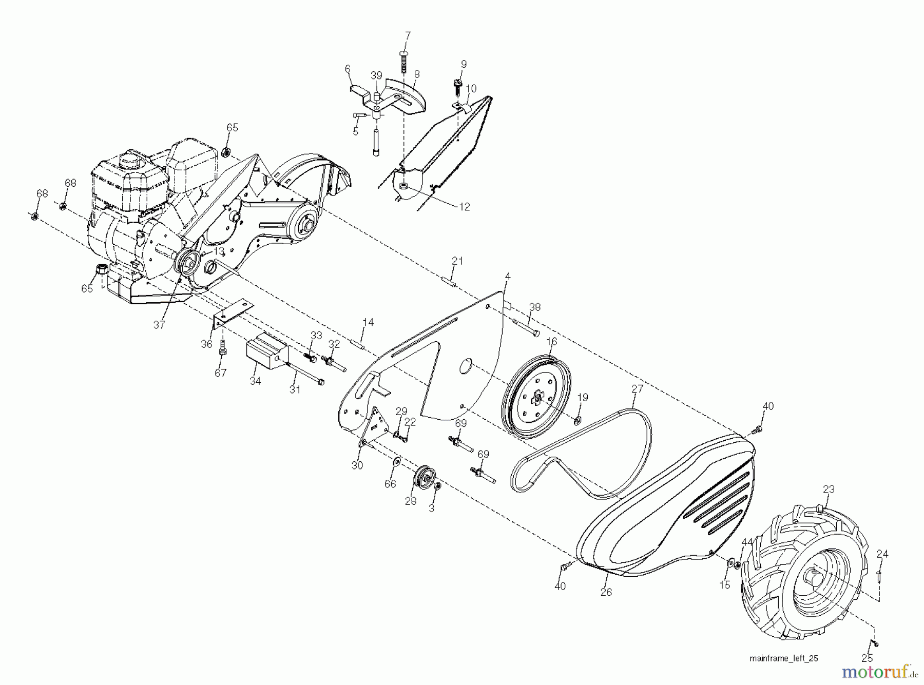  Poulan / Weed Eater Motorhacken / Kultivierer PRRT900 (96092003000) - Poulan Pro Rear-Tine Tiller (2011-11) MAINFRAME LEFT SIDE