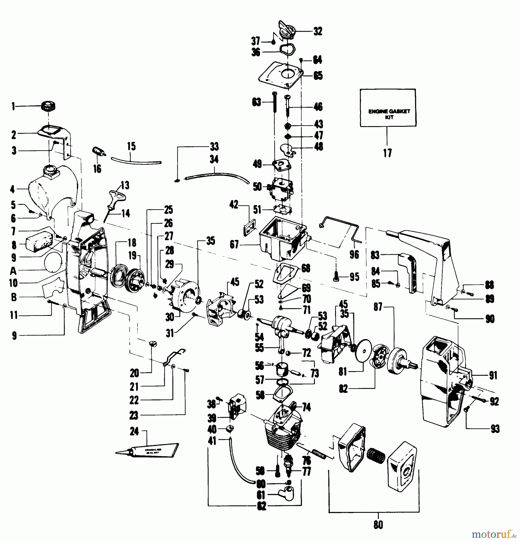Poulan / Weed Eater Motorsensen, Trimmer 1700A - Weed Eater String Trimmer ENGINE BLOCK, & SHROUD