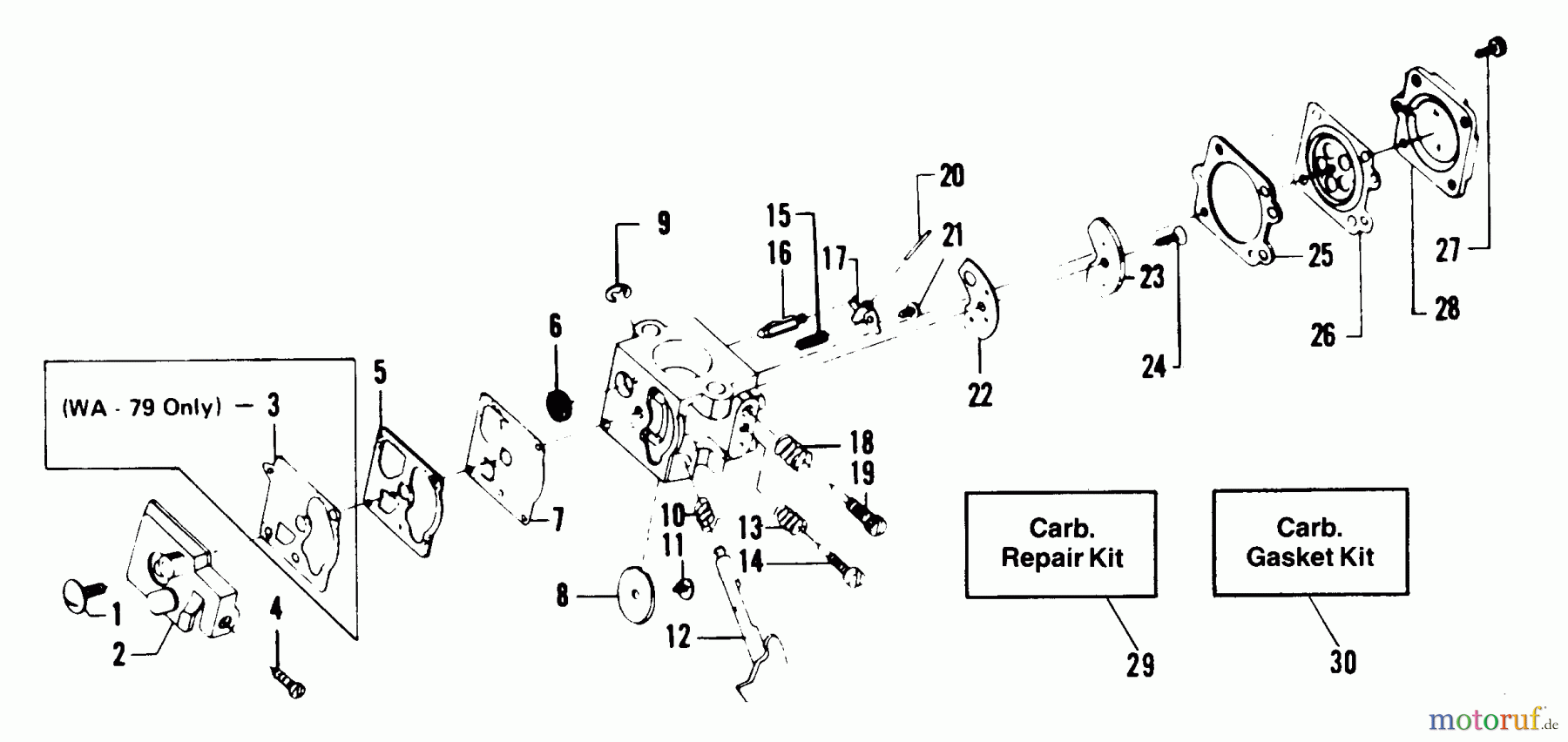  Poulan / Weed Eater Motorsensen, Trimmer 5000 - Weed Eater String Trimmer CARBURETOR WA-149 & WA-79 BREAKDOWN