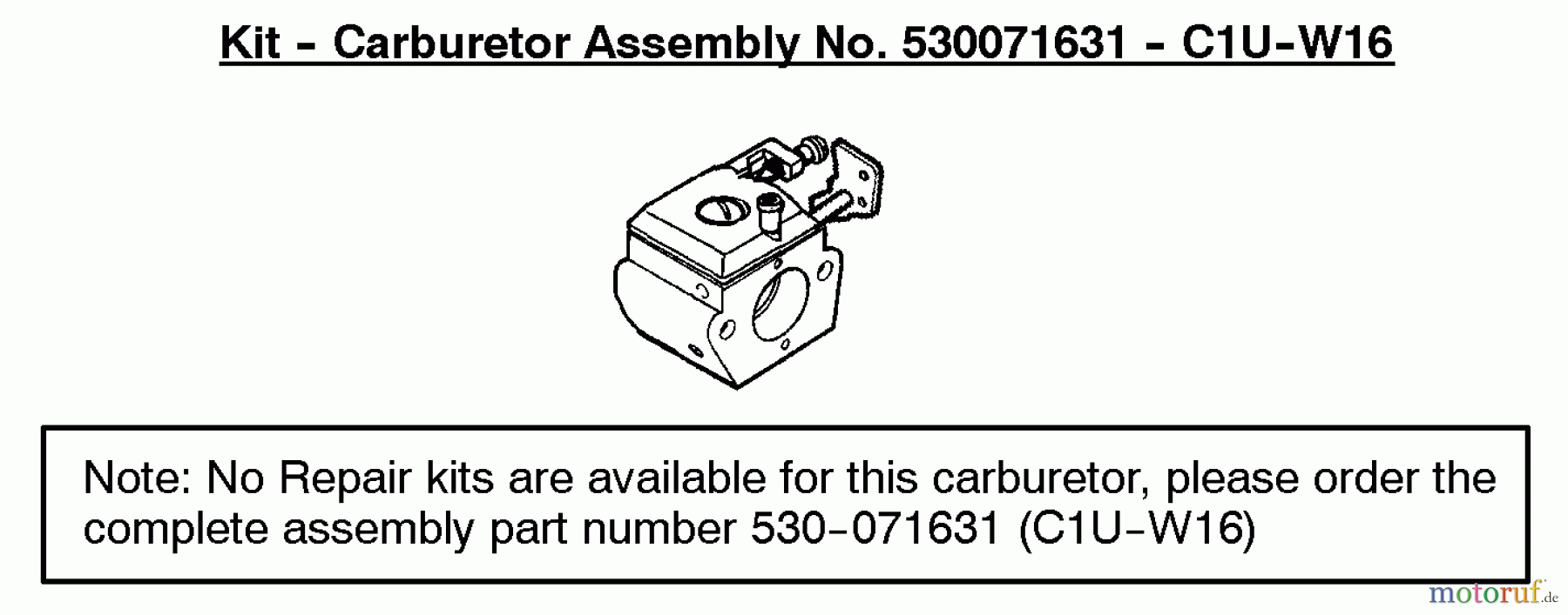 Poulan / Weed Eater Motorsensen, Trimmer BC2500LE (Type 1) - Weed Eater String Trimmer Carburetor Assembly (C1U-W16) 530071631