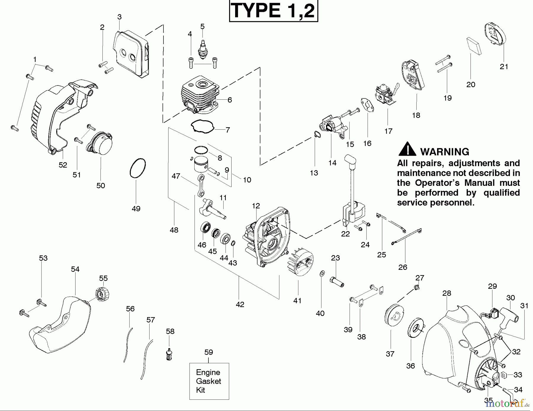  Poulan / Weed Eater Motorsensen, Trimmer FL20C (Type 2) - Weed Eater Featherlite String Trimmer Engine Type 1,2