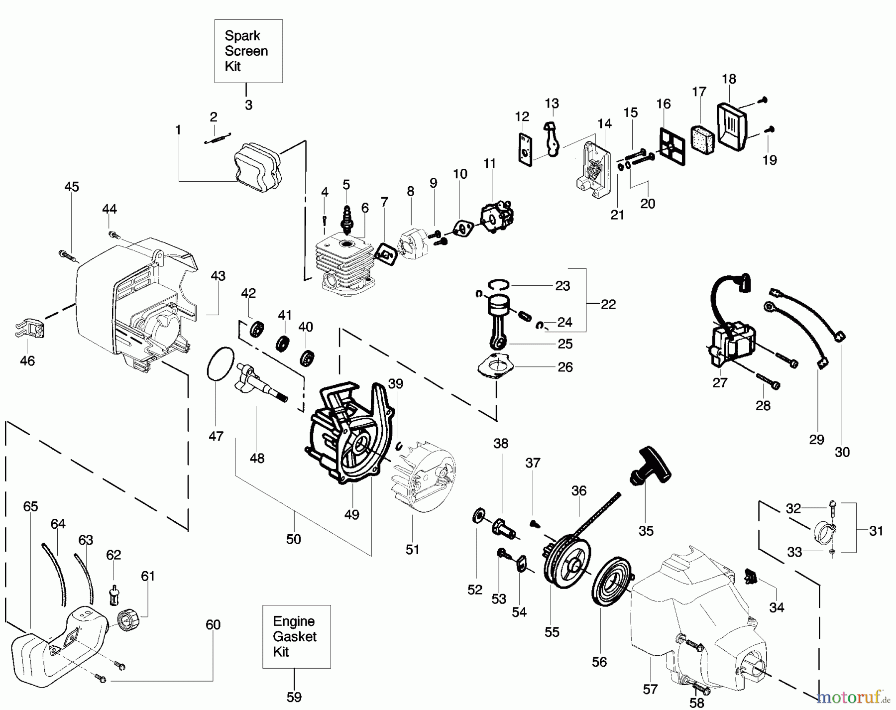  Poulan / Weed Eater Motorsensen, Trimmer FX25 (Type 2) - Weed Eater Featherlite Extreme String Trimmer Engine Assembly Type 2