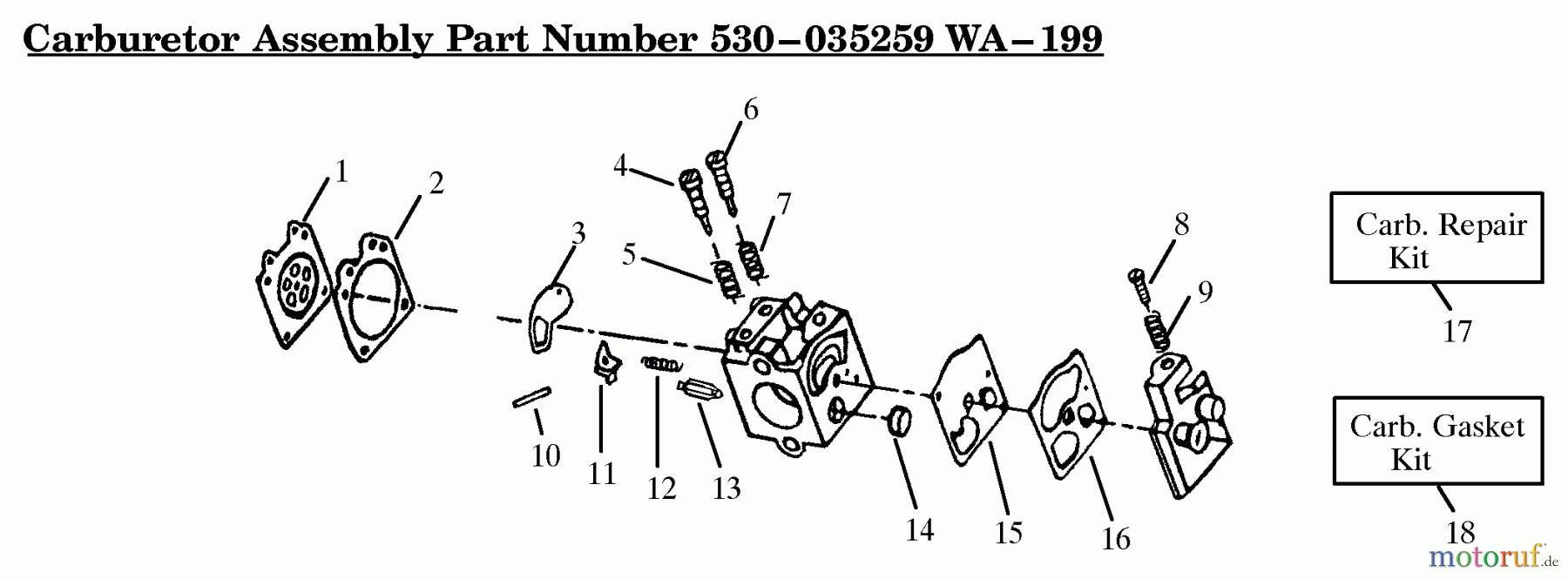 Poulan / Weed Eater Motorsensen, Trimmer HP30T - Weed Eater String Trimmer Carburetor Assembly (WA199) P/N 530035259