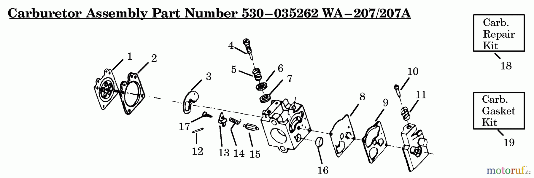 Poulan / Weed Eater Motorsensen, Trimmer HP28 - Weed Eater String Trimmer Carburetor Assembly (WA207/207A) P/N 530035262