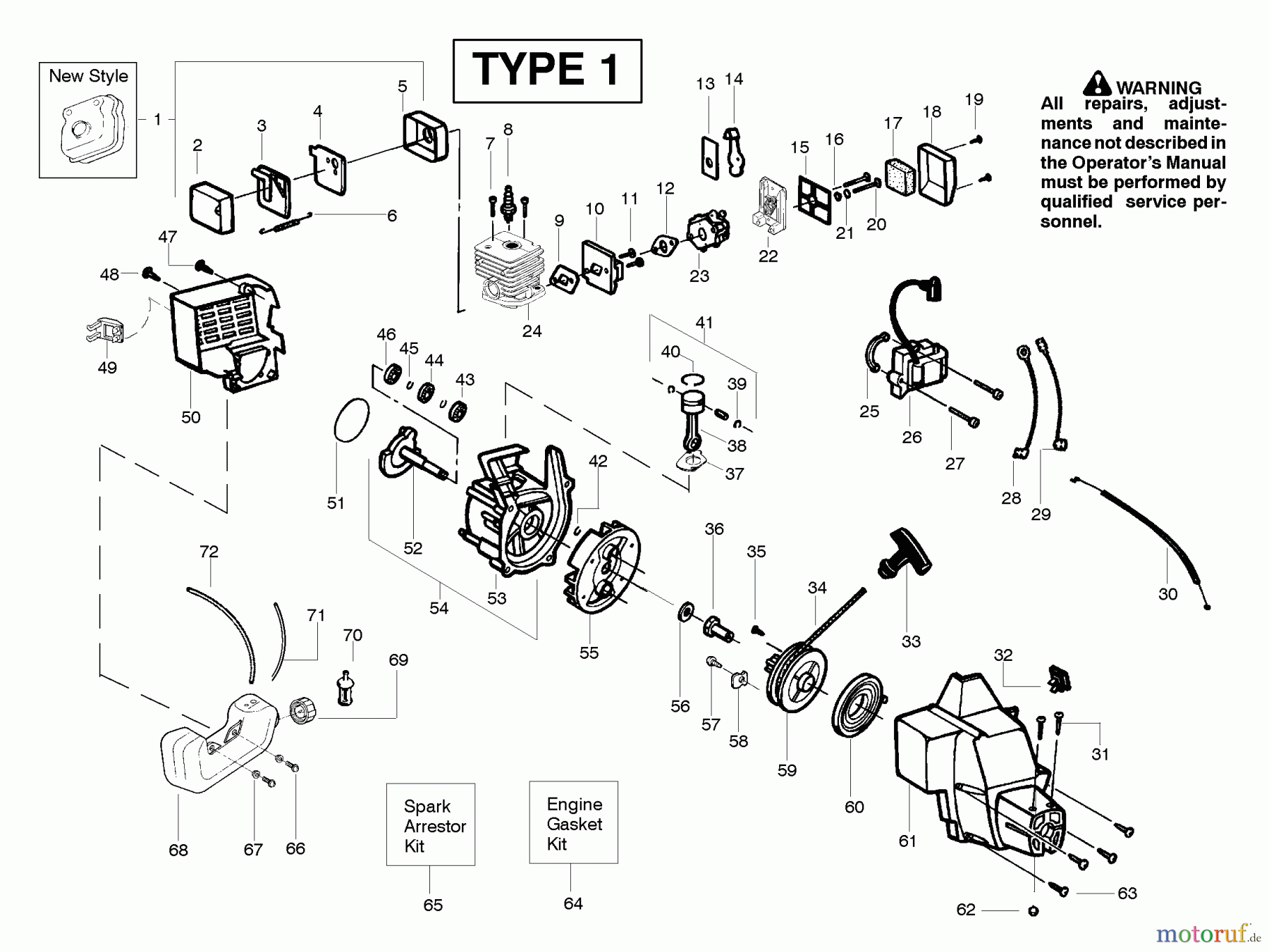 Poulan / Weed Eater Motorsensen, Trimmer PL500 (Type 1) - Weed Eater String Trimmer Engine Assembly Type 1