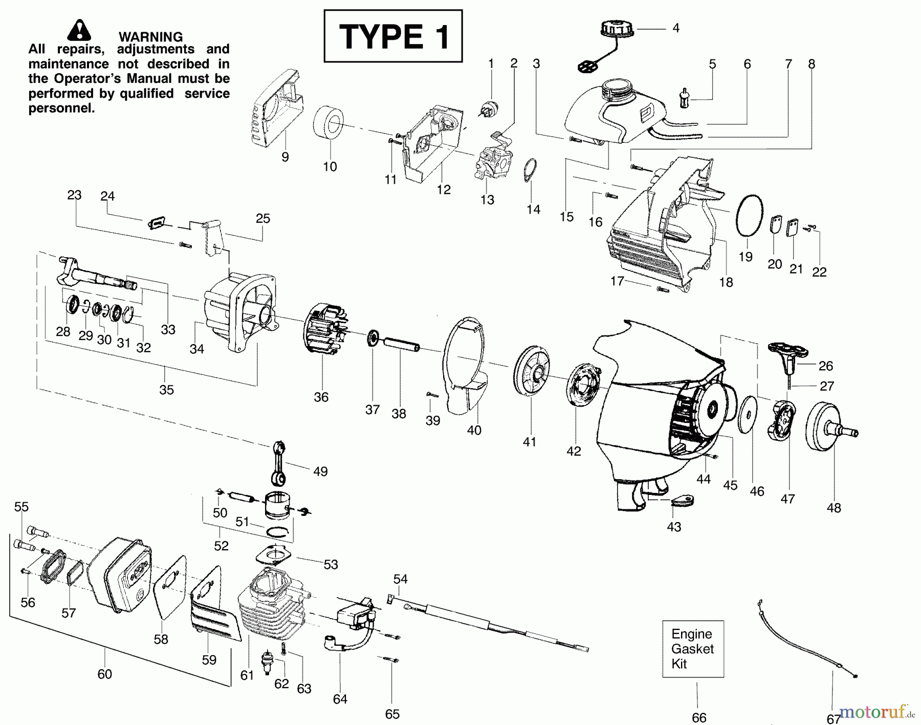  Poulan / Weed Eater Motorsensen, Trimmer PP136E (Type 1) - Poulan Pro String Trimmer Engine Assembly Type 1