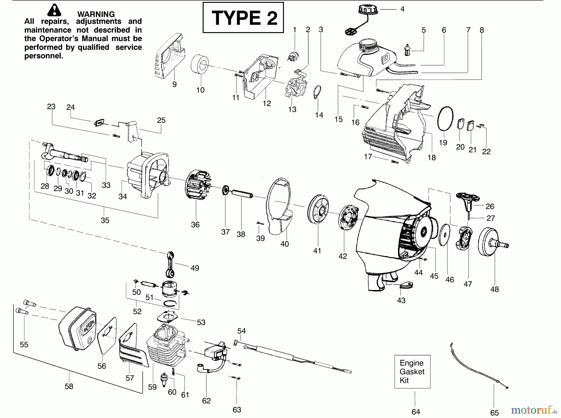 Poulan / Weed Eater Motorsensen, Trimmer PPB100E (Type 2) - Poulan Pro String Trimmer Engine Assembly Type 2