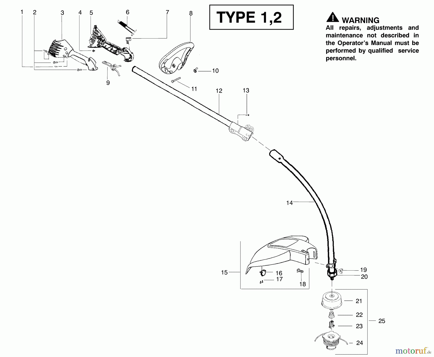  Poulan / Weed Eater Motorsensen, Trimmer PPB100E (Type 2) - Poulan Pro String Trimmer Handle & Shaft Assembly Type 1,2