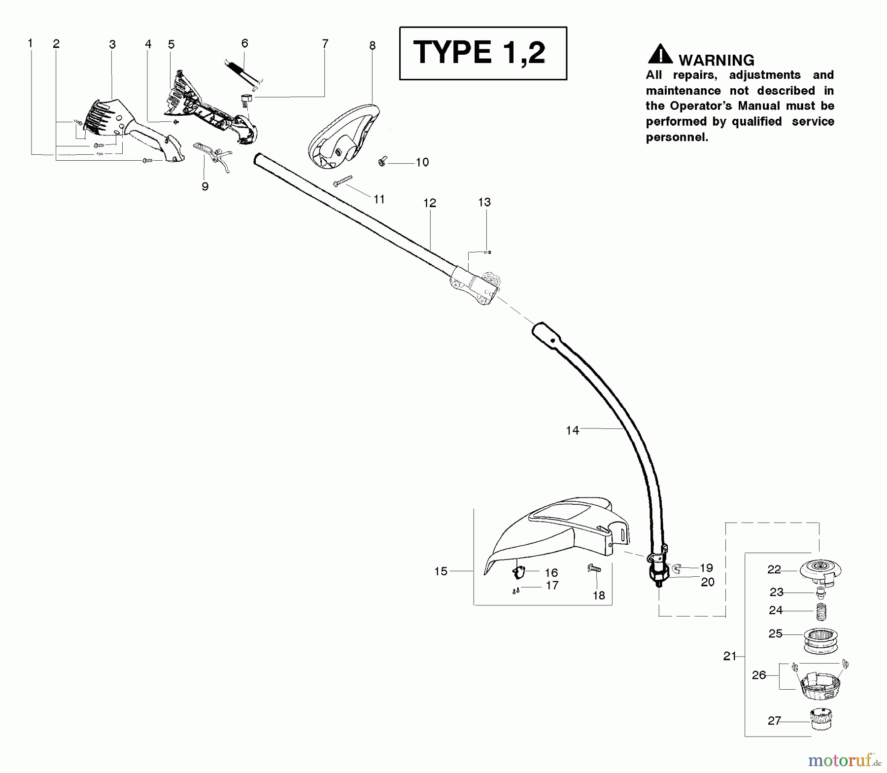 Poulan / Weed Eater Motorsensen, Trimmer PPB150E (Type 2) - Poulan Pro String Trimmer Handle & Shaft Assembly Type 1,2