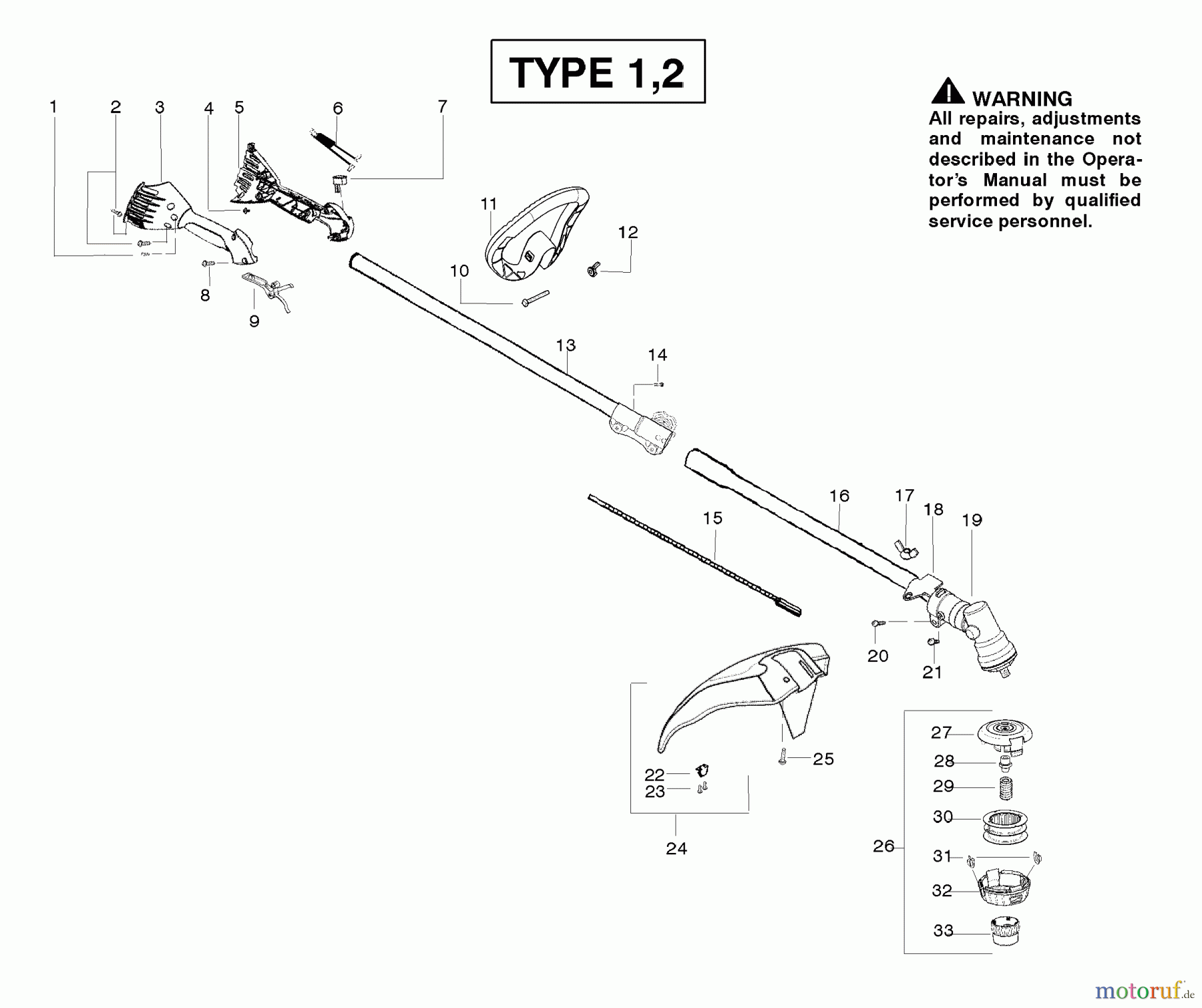 Poulan / Weed Eater Motorsensen, Trimmer PPB200E (Type 1) - Poulan Pro String Trimmer Handle & Shaft Assembly Type 1,2