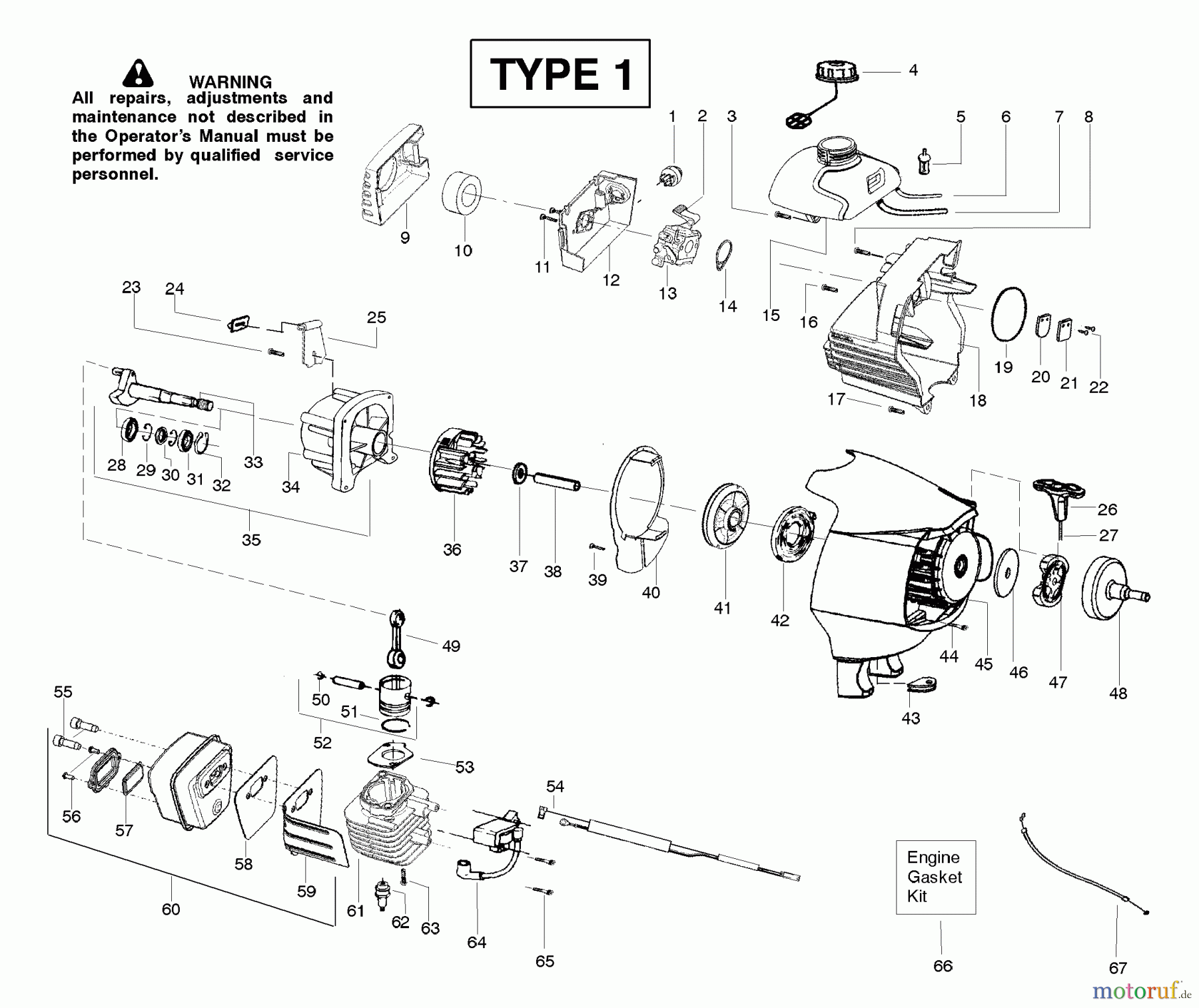 Poulan / Weed Eater Motorsensen, Trimmer PPB32SST (Type 1) - Poulan Pro String Trimmer Engine Assembly Type 1