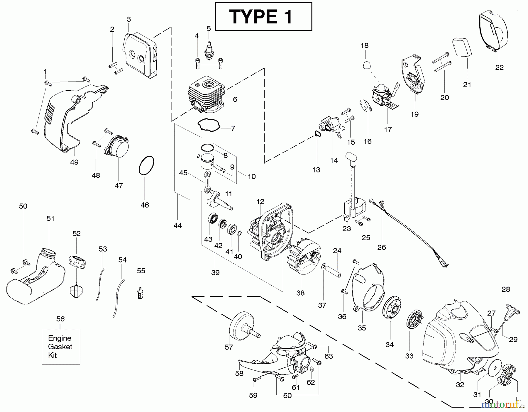 Poulan / Weed Eater Motorsensen, Trimmer SM705 (Type 1) - Poulan Pro String Trimmer Engine Type 1