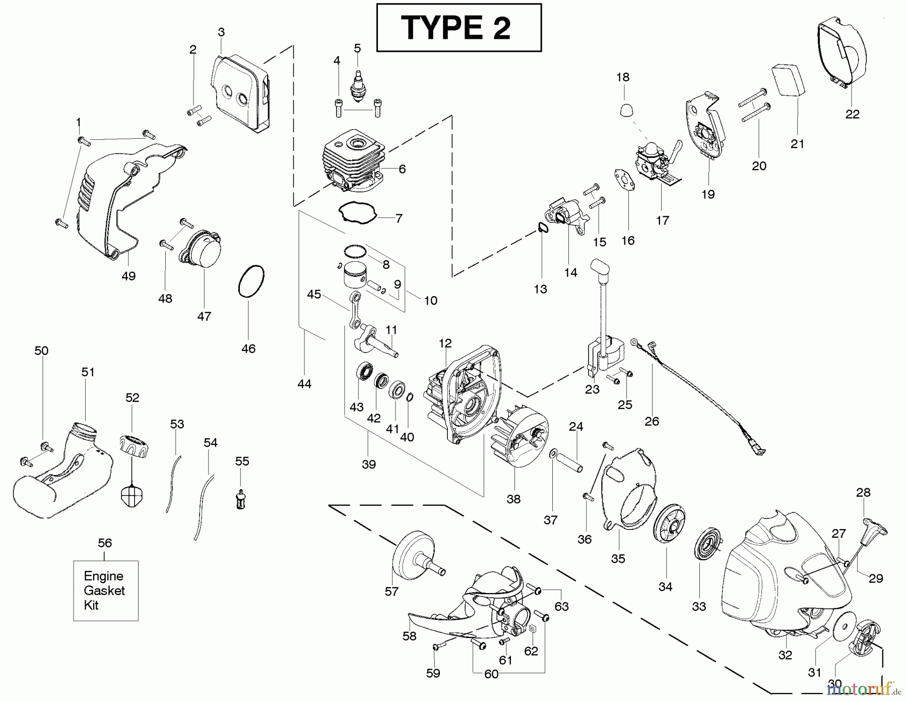 Poulan / Weed Eater Motorsensen, Trimmer SM705 (Type 2) - Poulan Pro String Trimmer Engine Type 2