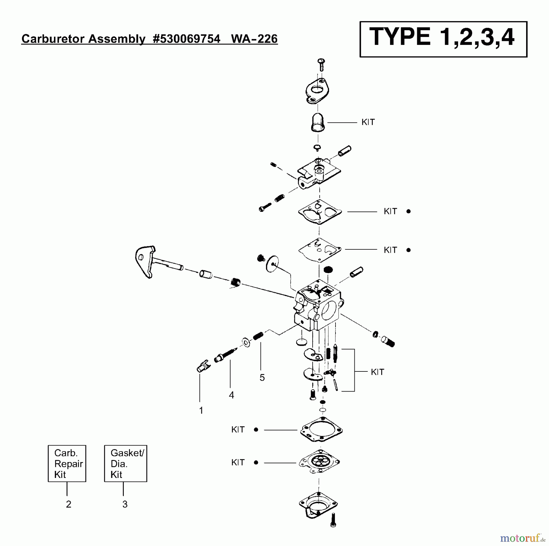 Poulan / Weed Eater Motorsensen, Trimmer SST25 (Type 3) - Weed Eater Featherlite HO String Trimmer Carburetor Assembly (WA226) P/N 530069754