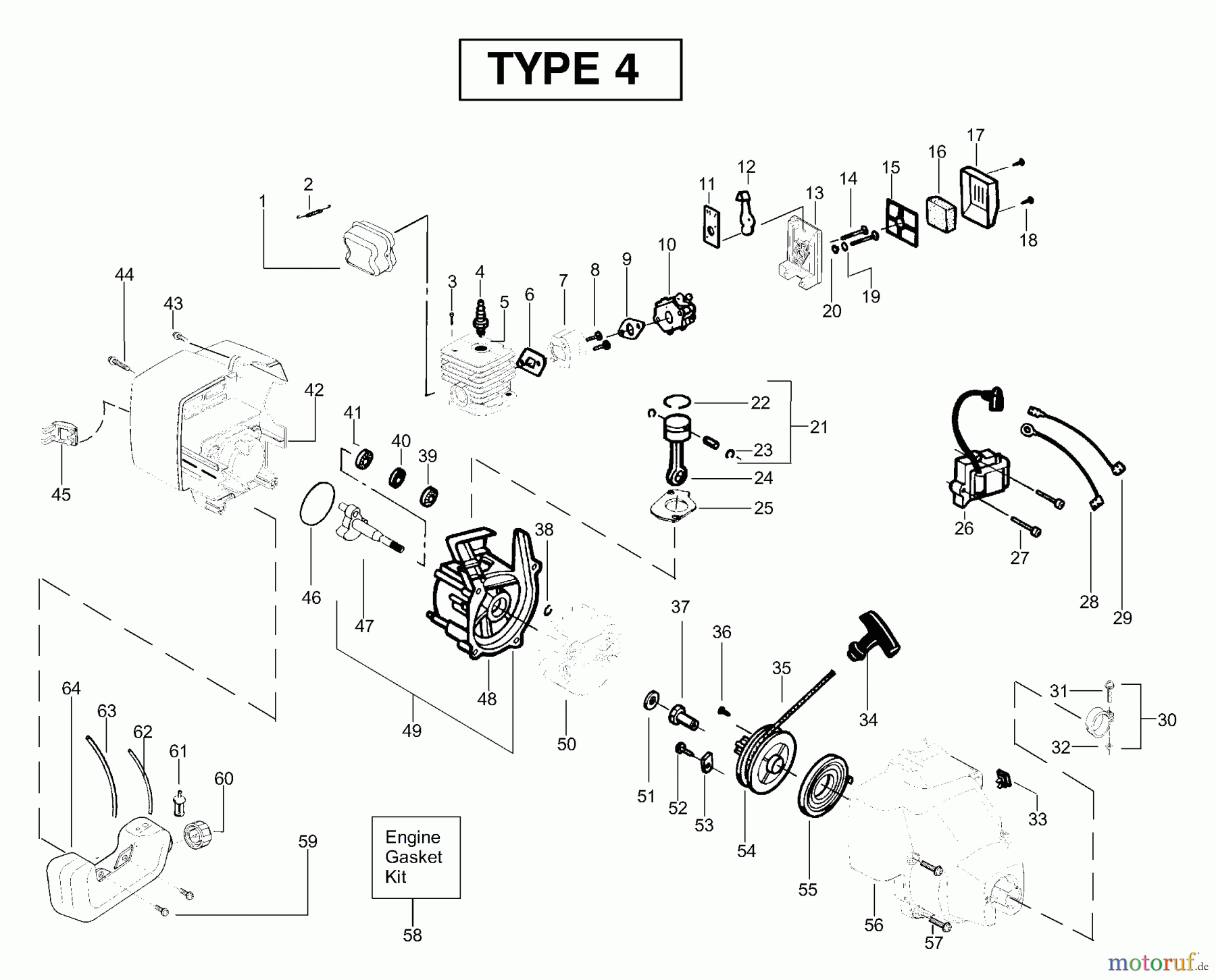 Poulan / Weed Eater Motorsensen, Trimmer SST25 (Type 4) - Weed Eater Featherlite HO String Trimmer Engine Assembly Type 4