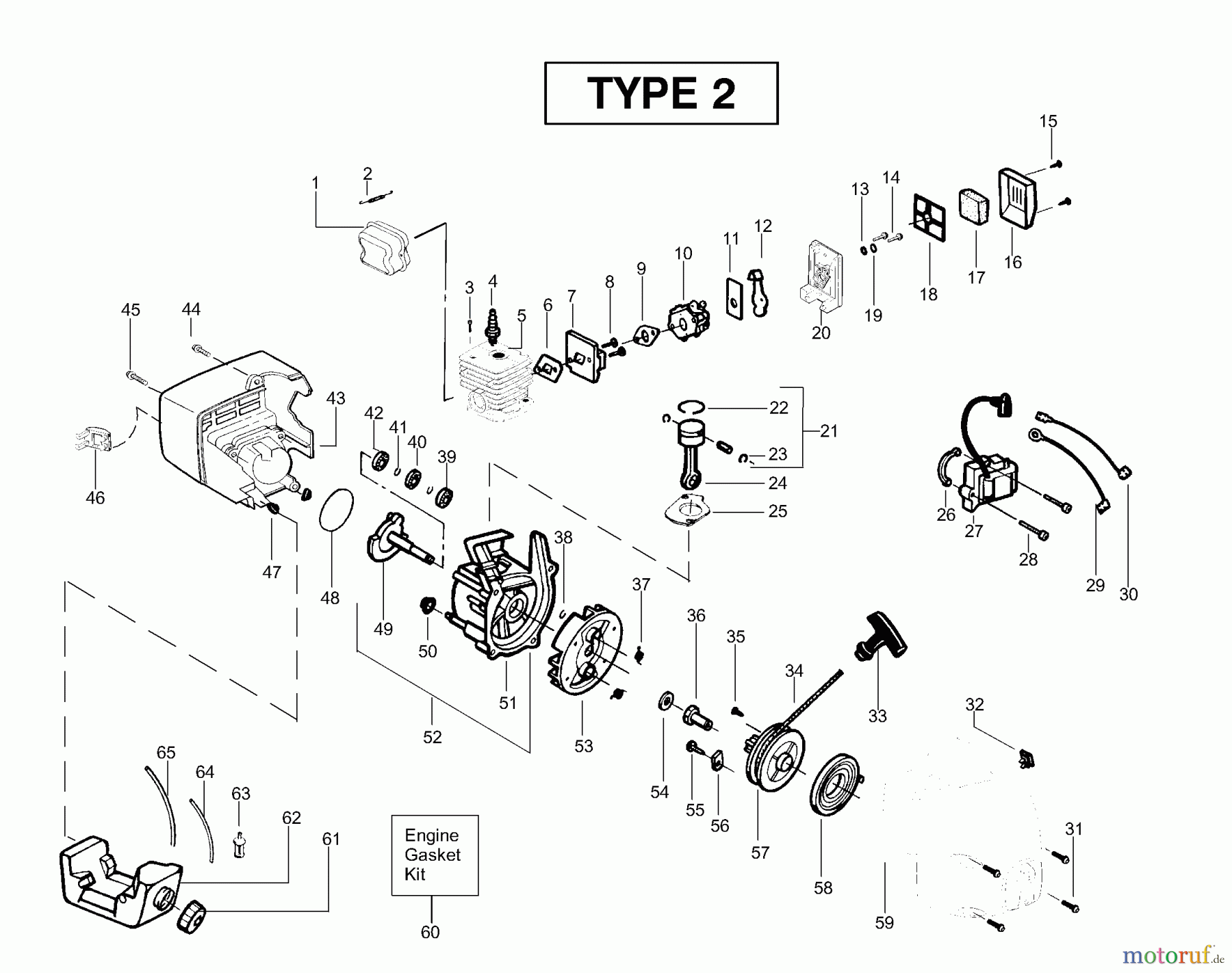 Poulan / Weed Eater Motorsensen, Trimmer TE500CXL (Type 2) - Weed Eater String Trimmer Engine Assembly Type 2