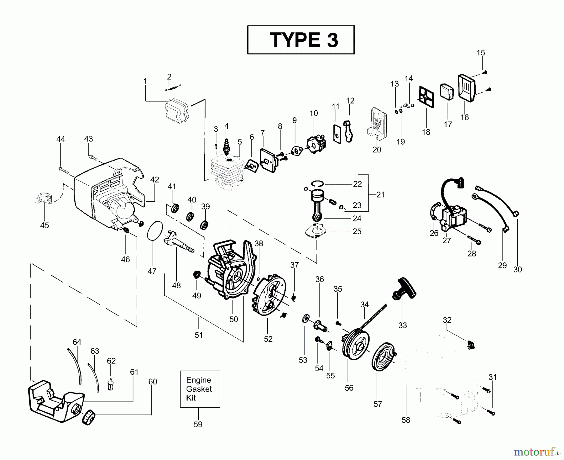  Poulan / Weed Eater Motorsensen, Trimmer TE500CXL (Type 3) - Weed Eater String Trimmer Engine Assembly Type 3