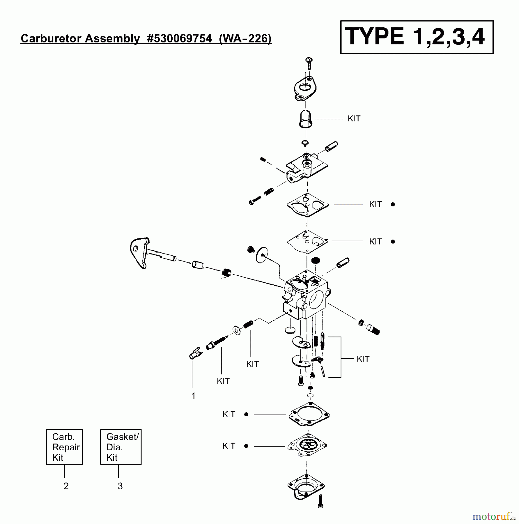 Poulan / Weed Eater Motorsensen, Trimmer TE500CXL (Type 1) - Weed Eater String Trimmer Carburetor Assembly (WA226) P/N 530069754