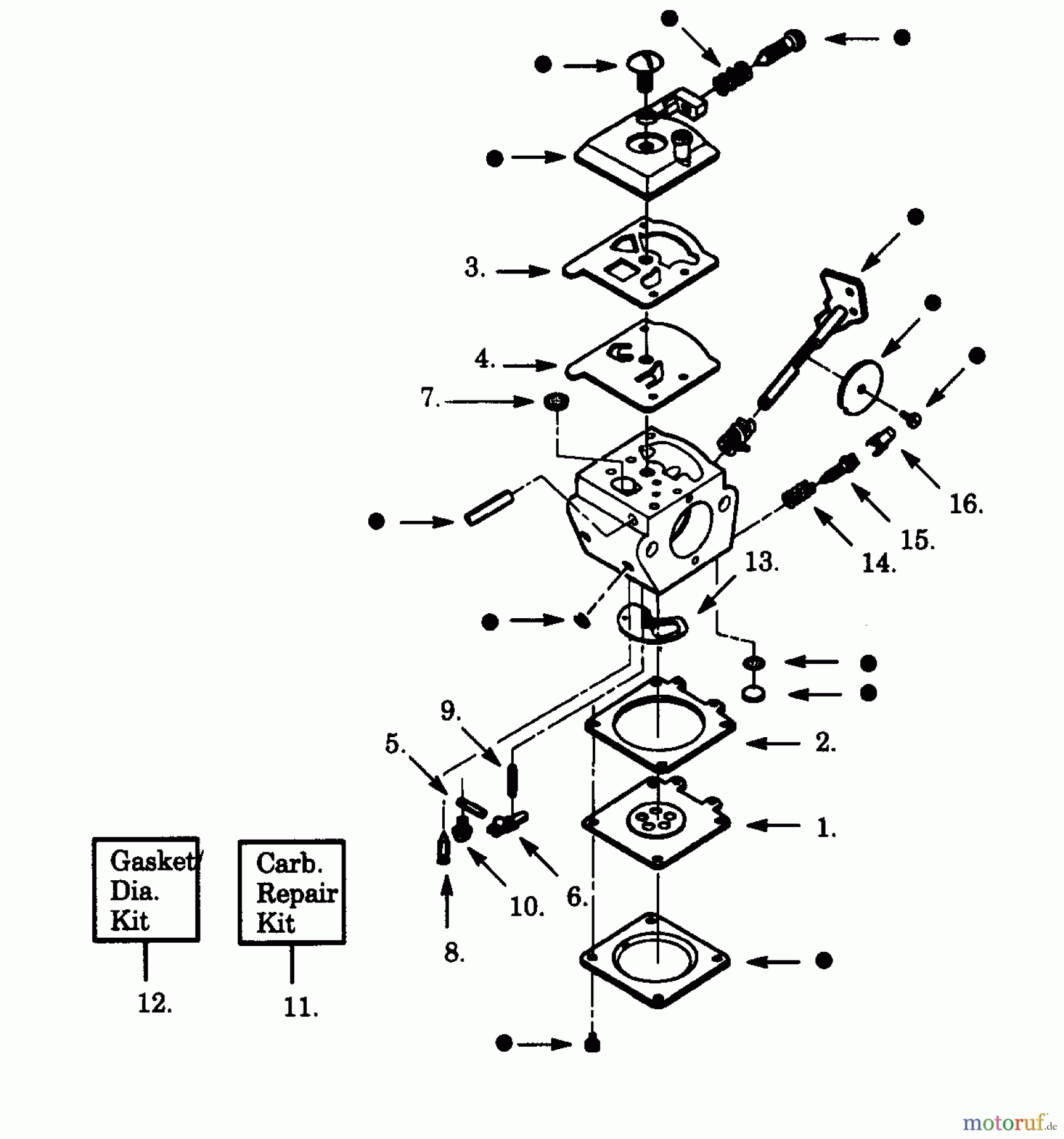 Poulan / Weed Eater Motorsensen, Trimmer TK2145 - Turf King Gas Trimmer CARBURETORS WA-215, & WA-218 BREAKDOWN