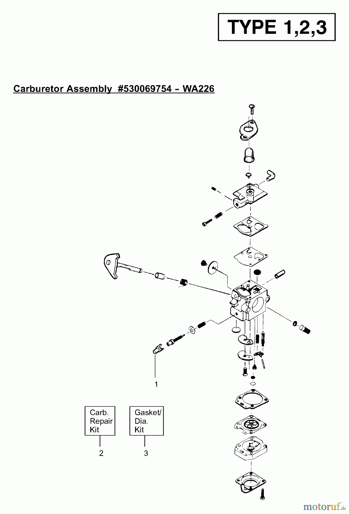 Poulan / Weed Eater Motorsensen, Trimmer Twistn Edge (Type 3) - Weed Eater String Trimmer Carburetor Assembly (WA226) P/N 530069754