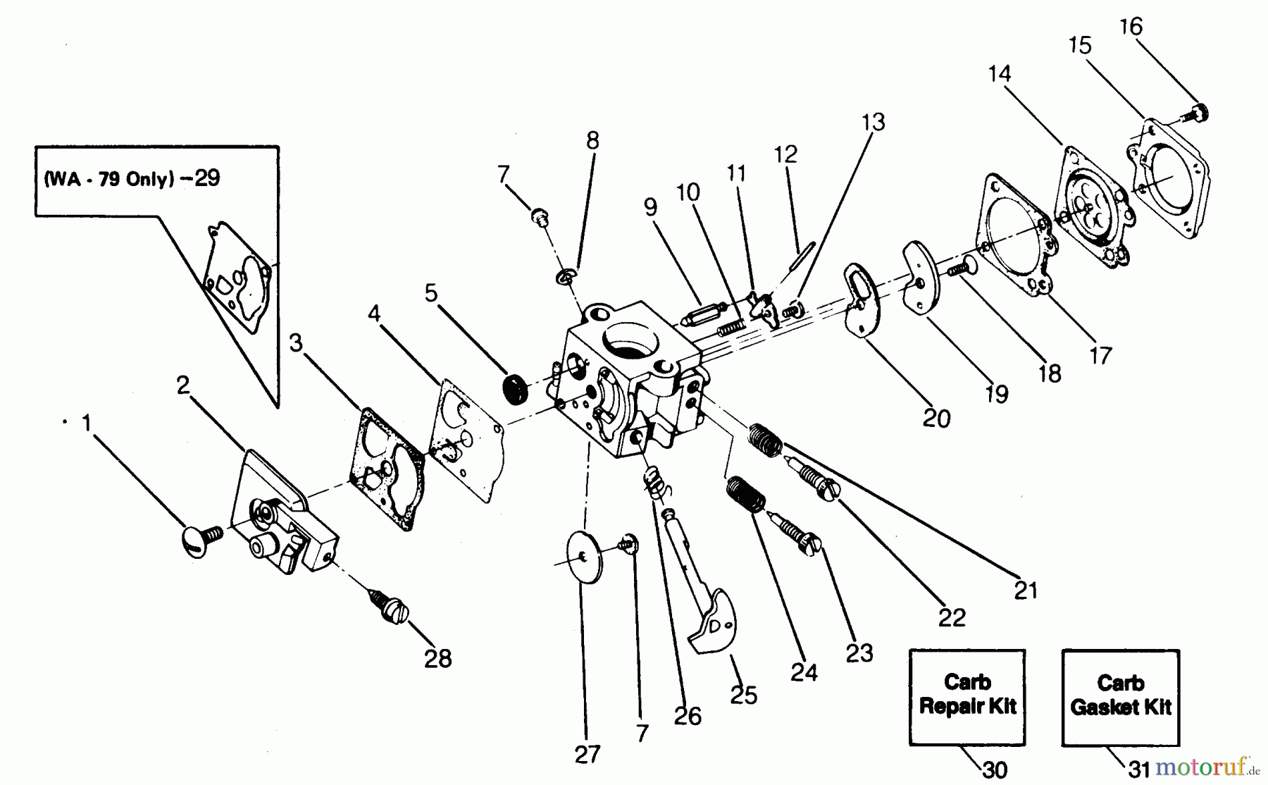 Poulan / Weed Eater Motorsensen, Trimmer XR-75 - Weed Eater String Trimmer CARBURETORS WA-149, WA-79 BREAKDOWN