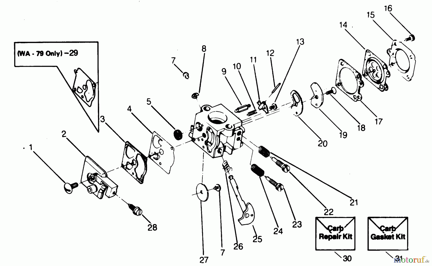 Poulan / Weed Eater Motorsensen, Trimmer XR-90 - Weed Eater String Trimmer CARBURETOR WA-149 & WA-79 BREAKDOWN