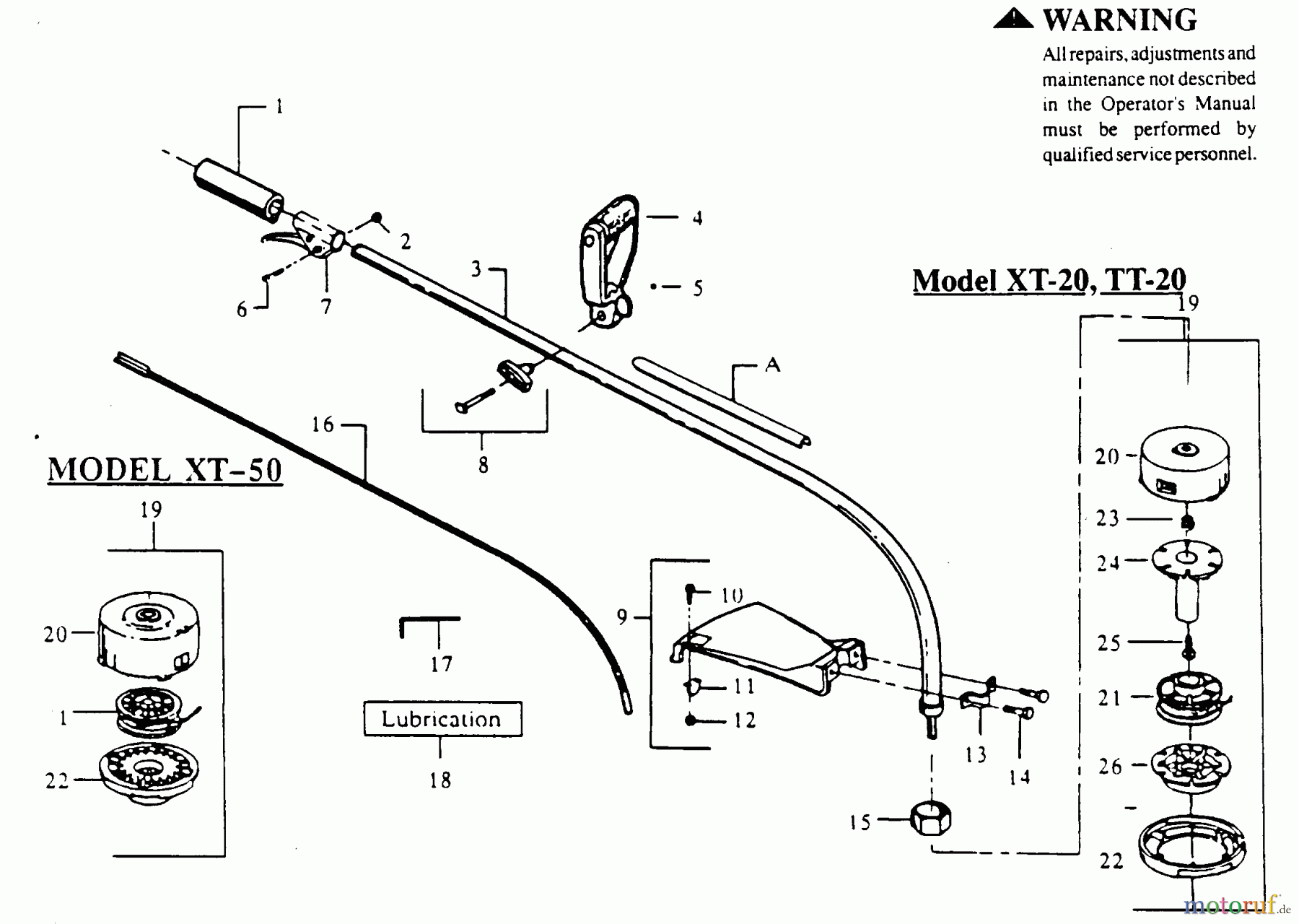 Poulan / Weed Eater Motorsensen, Trimmer TT-20 - Weed Eater String Trimmer CUTTING HEAD & DRIVE SHAFT