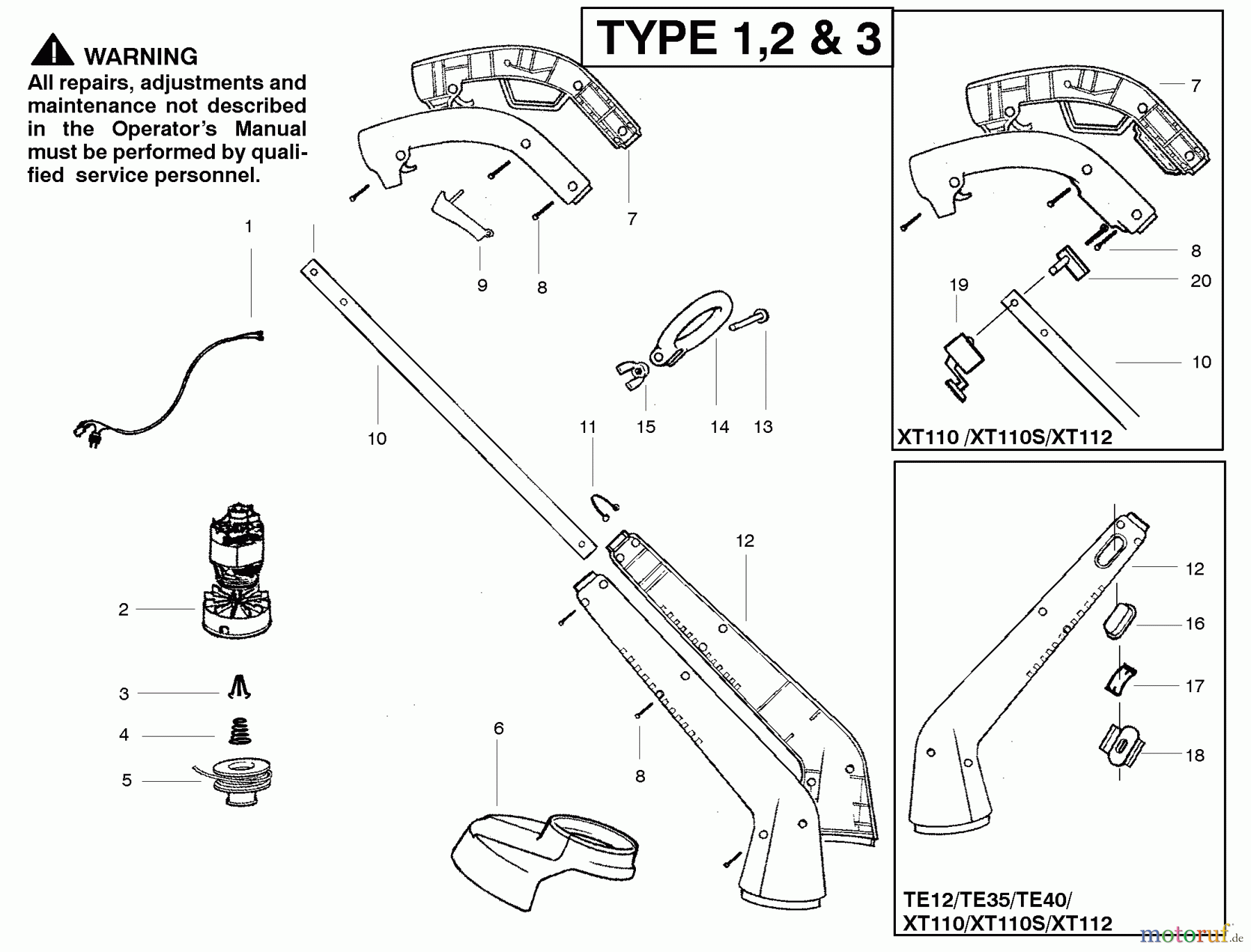 Poulan / Weed Eater Motorsensen, Trimmer SG10 (Type 2) - Weed Eater Electric Trimmer Product Complete Type 1,2,3