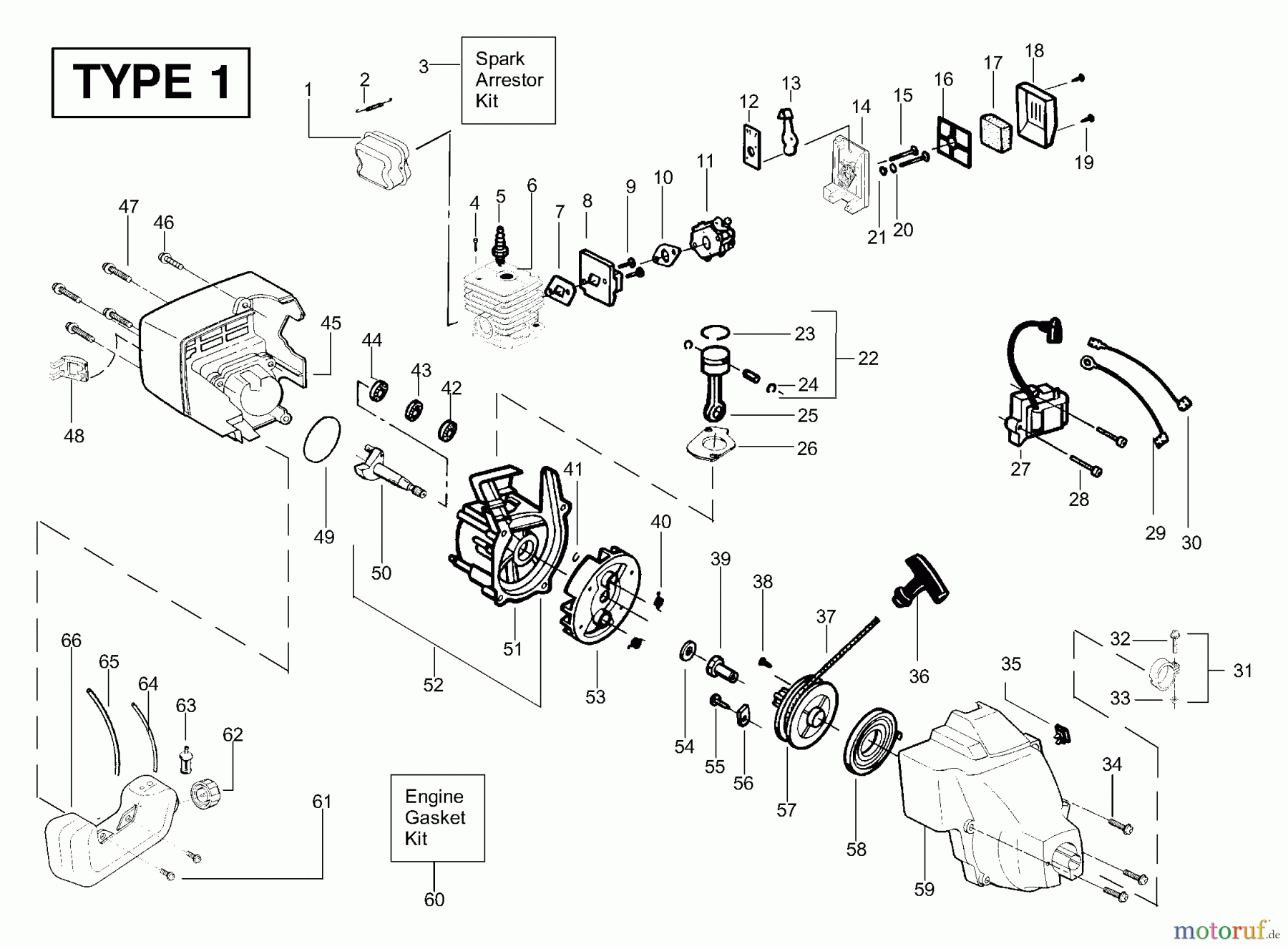 Poulan / Weed Eater Motorsensen, Trimmer XT200 (Type 1) - Weed Eater String Trimmer Engine Assembly Type 1