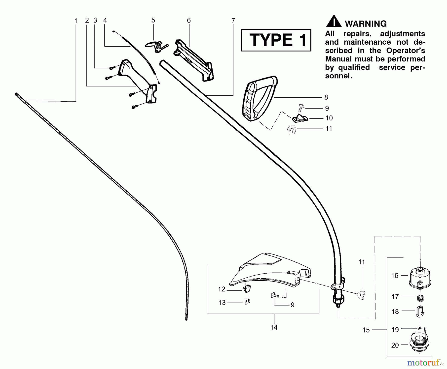 Poulan / Weed Eater Motorsensen, Trimmer XT200 (Type 1) - Weed Eater String Trimmer Handle, Chassis & Bar Assembly Type 1
