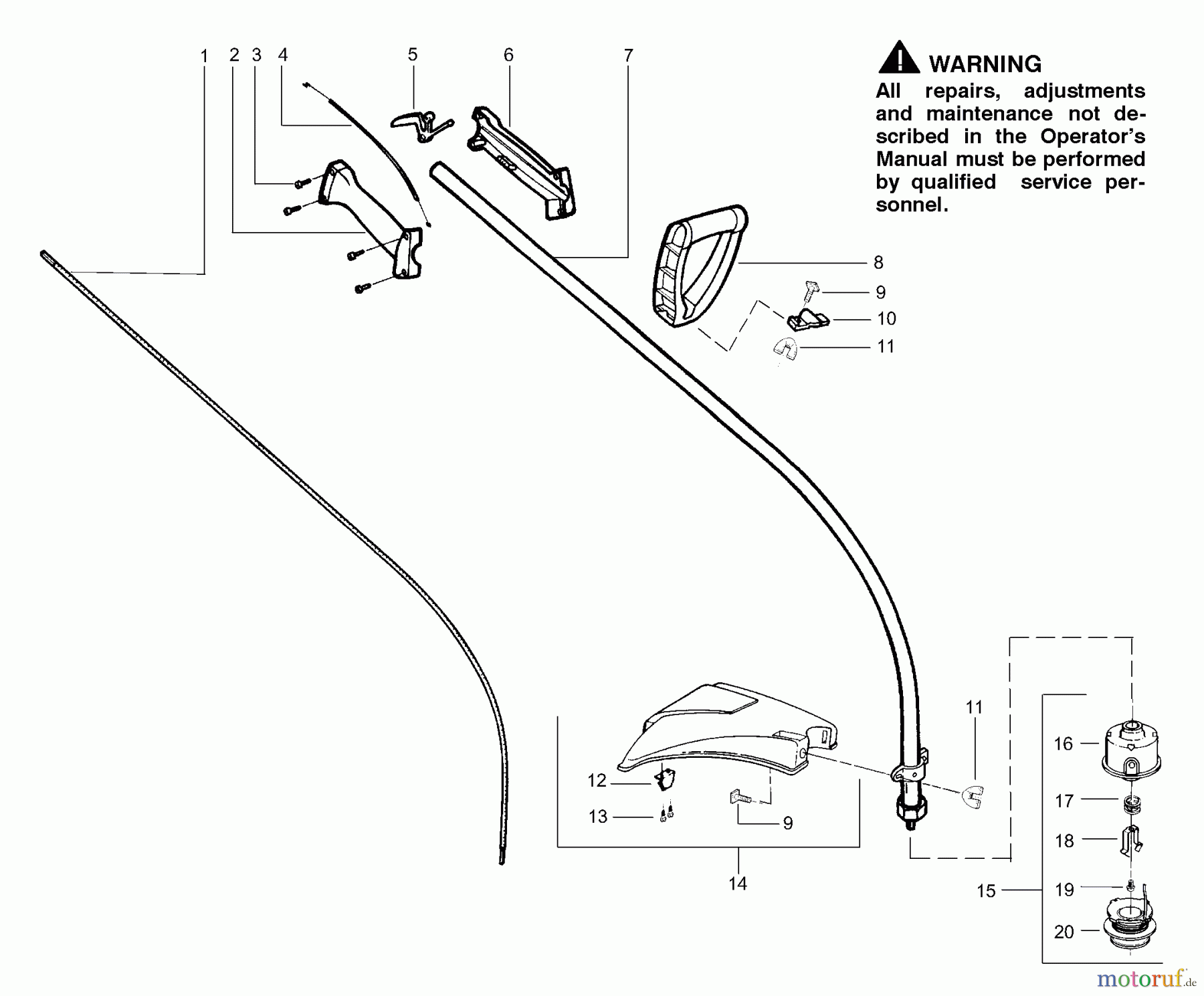  Poulan / Weed Eater Motorsensen, Trimmer XT25 - Weed Eater String Trimmer Handle, Chassis & Bar Assembly