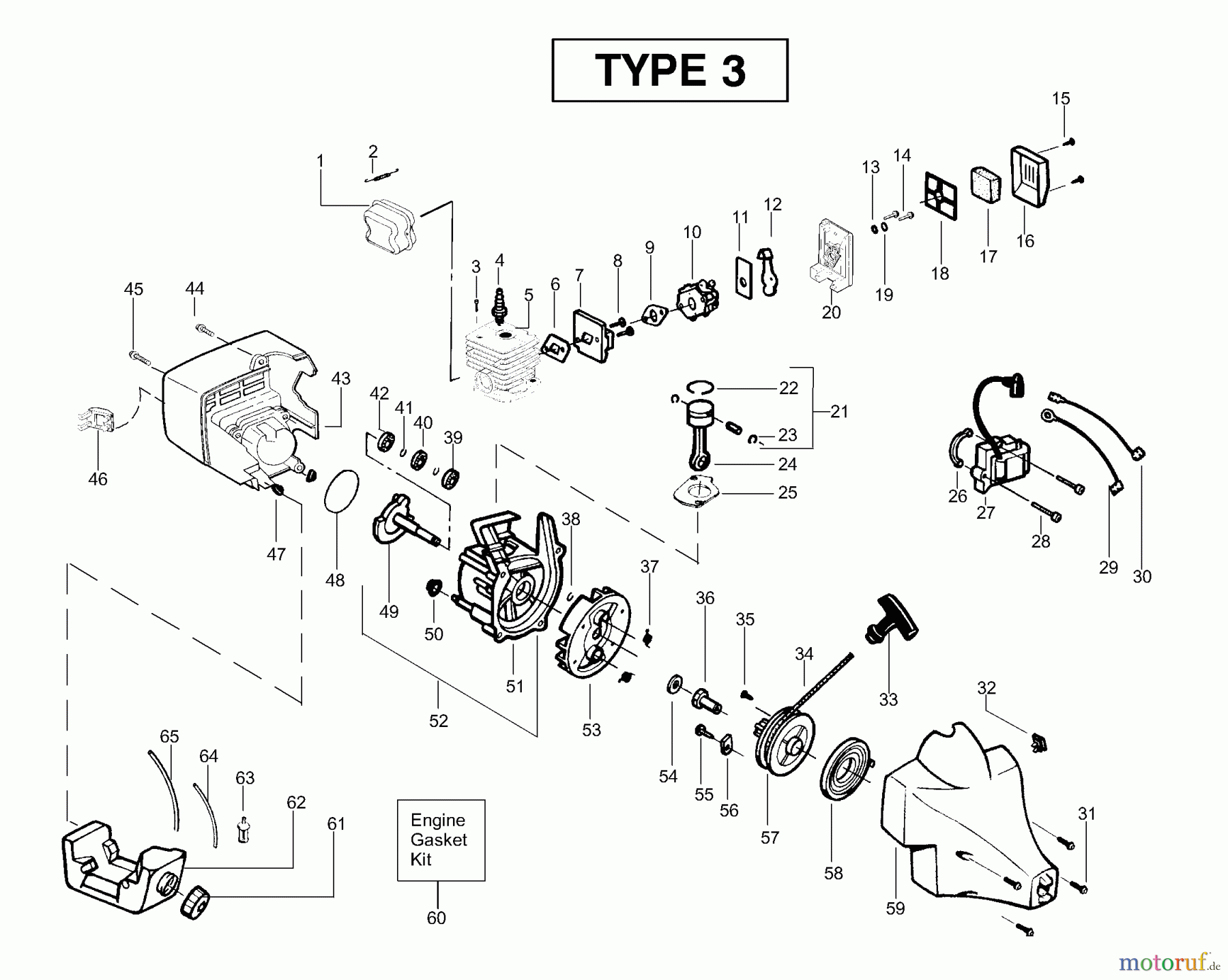  Poulan / Weed Eater Motorsensen, Trimmer XT300 (Type 3) - Weed Eater String Trimmer Engine Assembly Type 3