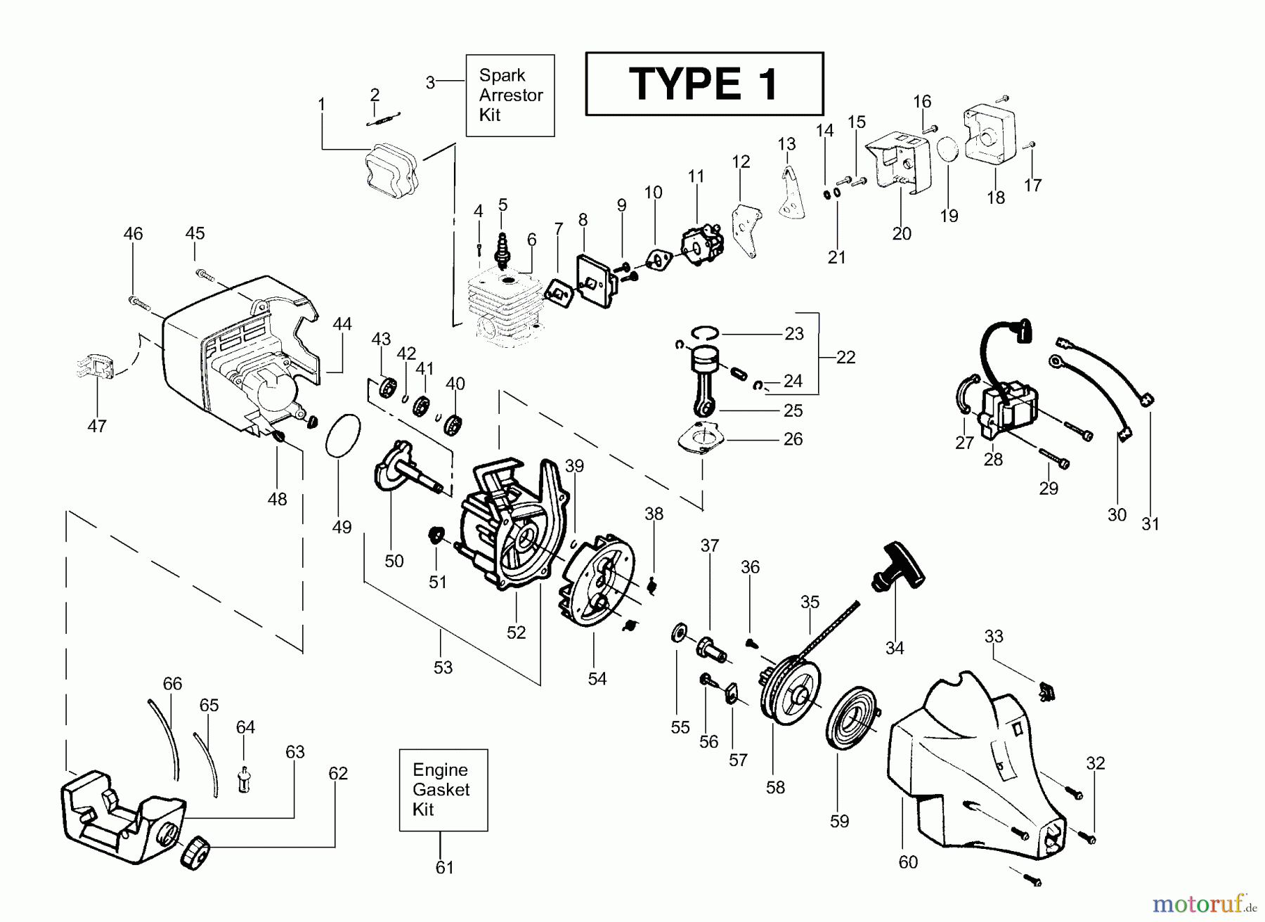 Poulan / Weed Eater Motorsensen, Trimmer XT400 (Type 1) - Weed Eater String Trimmer Engine Assembly Type 1