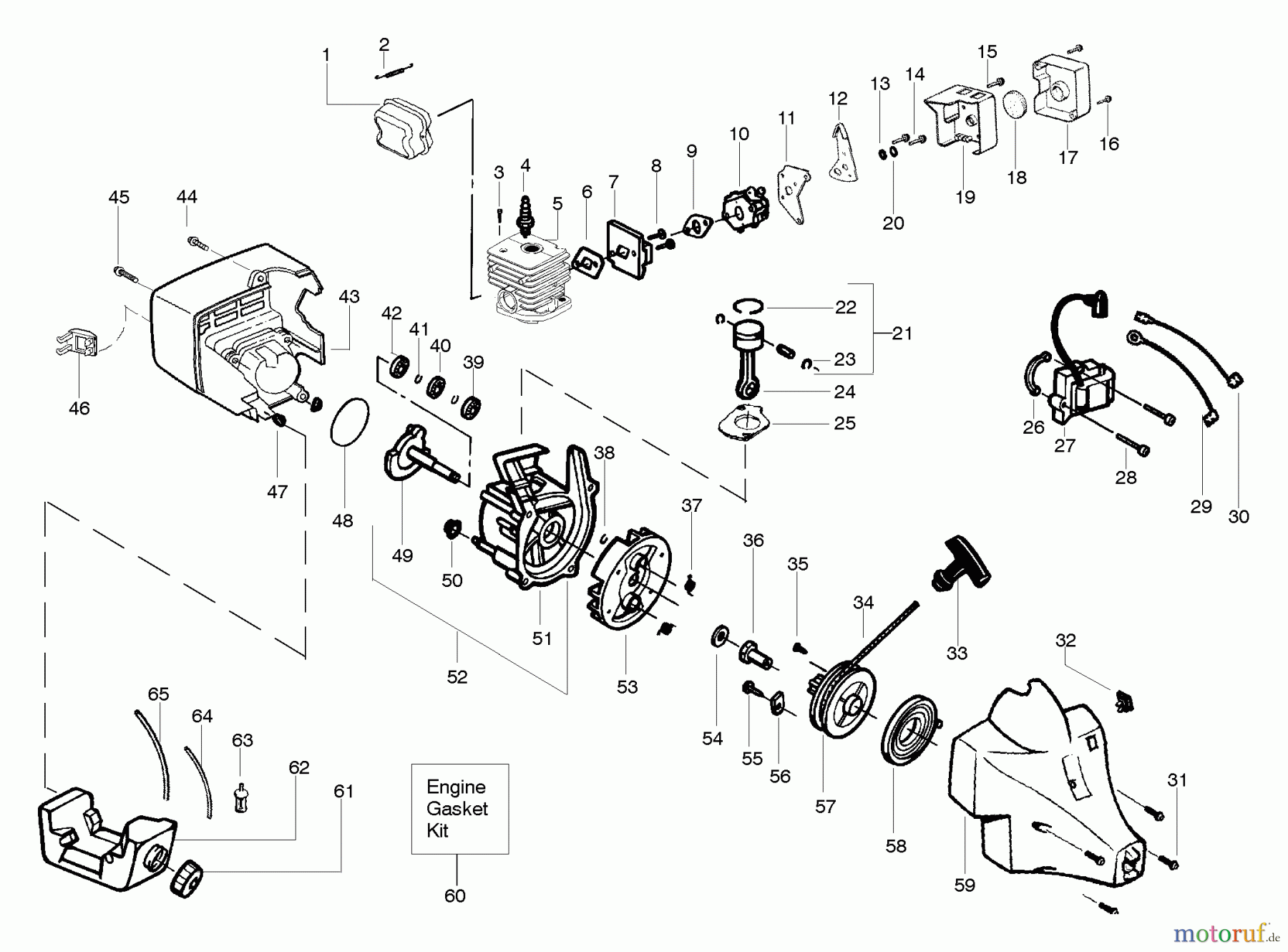 Poulan / Weed Eater Motorsensen, Trimmer XT600 (Type 2) - Weed Eater String Trimmer Engine Assembly Type 2