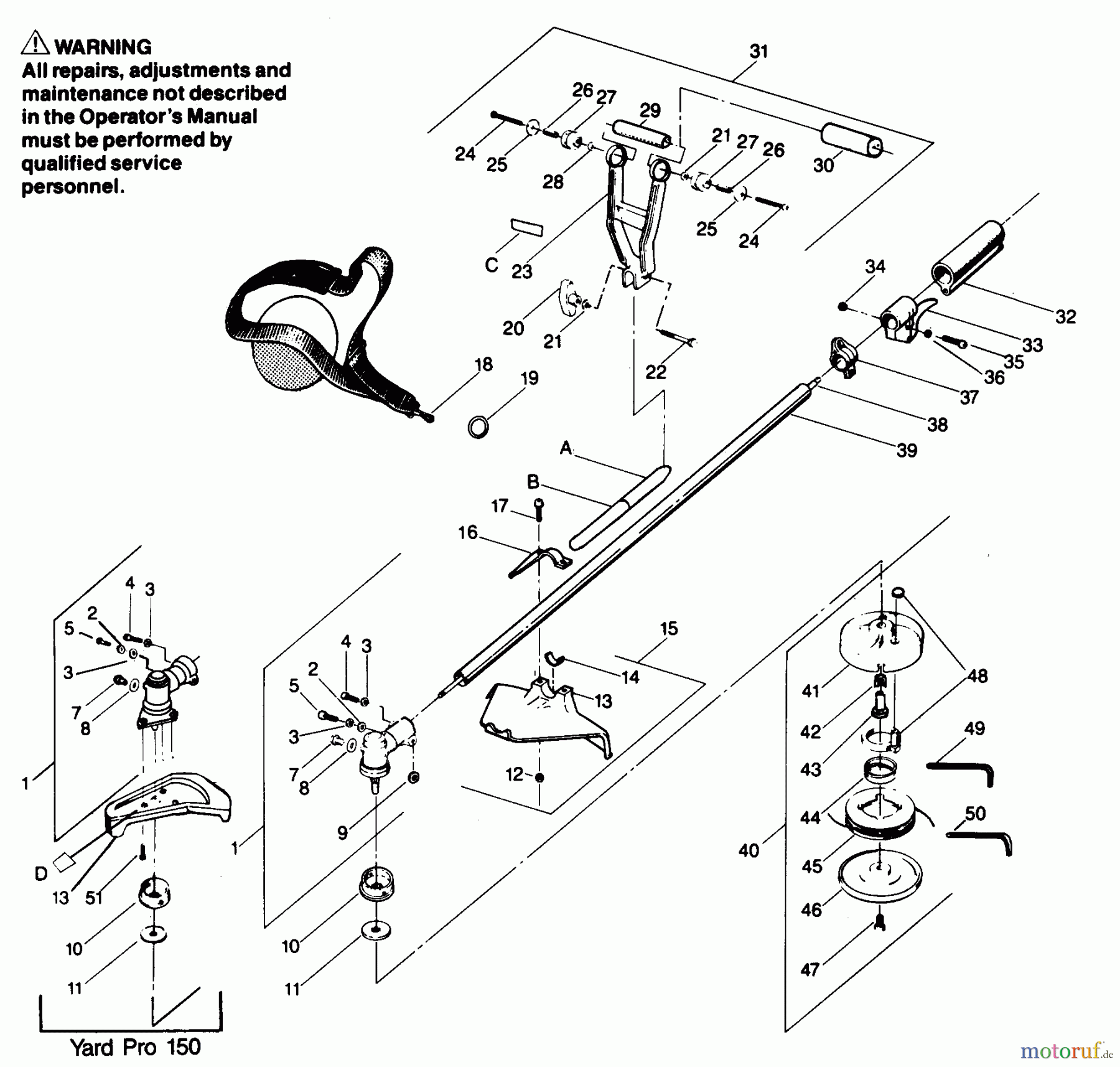  Poulan / Weed Eater Motorsensen, Trimmer YP150 - Weed Eater String Trimmer CUTTING HEAD, & DRIVE SHAFT