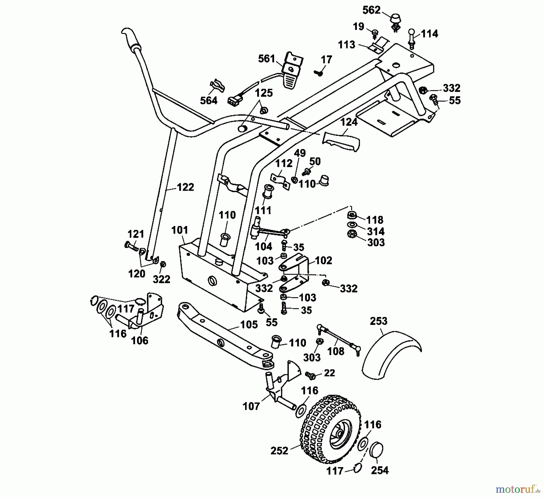 Wolf-Garten Scooter OHV 3 6995000 Serie B (2001) Lenkung, Oberrahmen