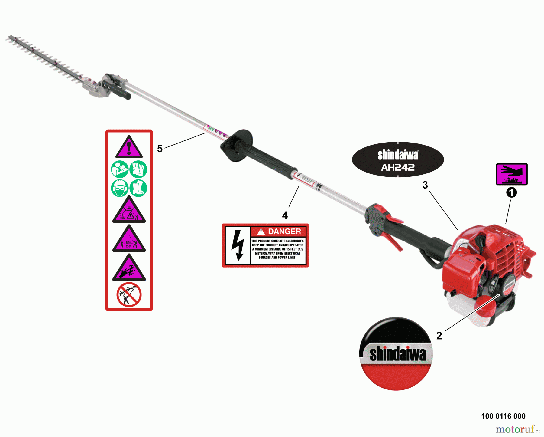 Shindaiwa Heckenscheren AH242 - Shindaiwa Articulating Hedge Trimmer, S/N: T17412001001 - T1741299999 Labels