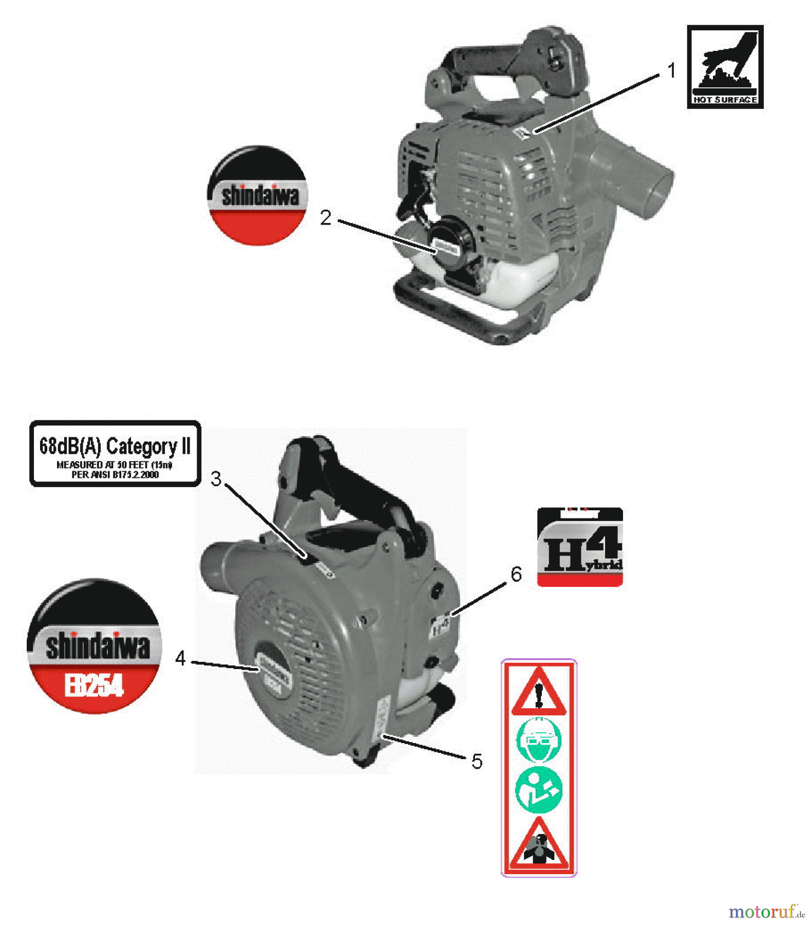  Shindaiwa Bläser / Sauger / Häcksler / Mulchgeräte EB254 - Shindaiwa Hand Held Blower, S/N: T10812001001 - T10812999999 Labels