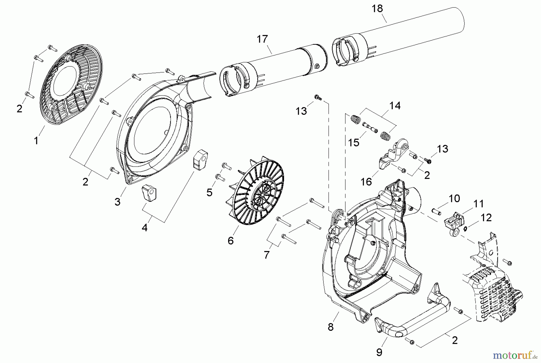 Shindaiwa Bläser / Sauger / Häcksler / Mulchgeräte EB254 - Shindaiwa Hand Held Blower, S/N: T10911001001 - T10911999999 Fan Case / Blower Tubes