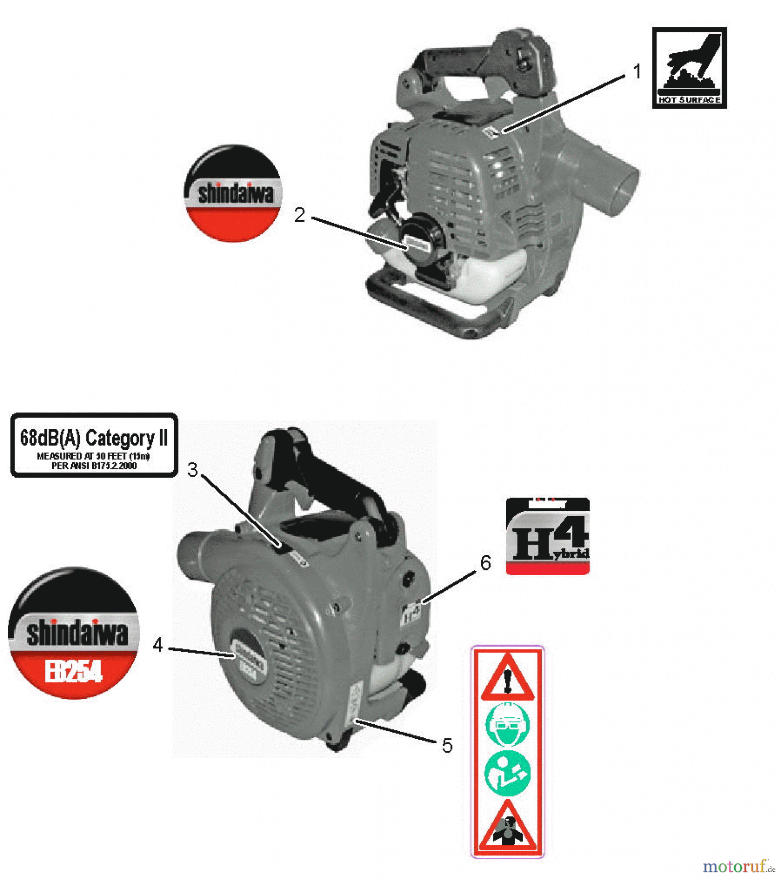  Shindaiwa Bläser / Sauger / Häcksler / Mulchgeräte EB254 - Shindaiwa Hand Held Blower, S/N: T10911001001 - T10911999999 Labels